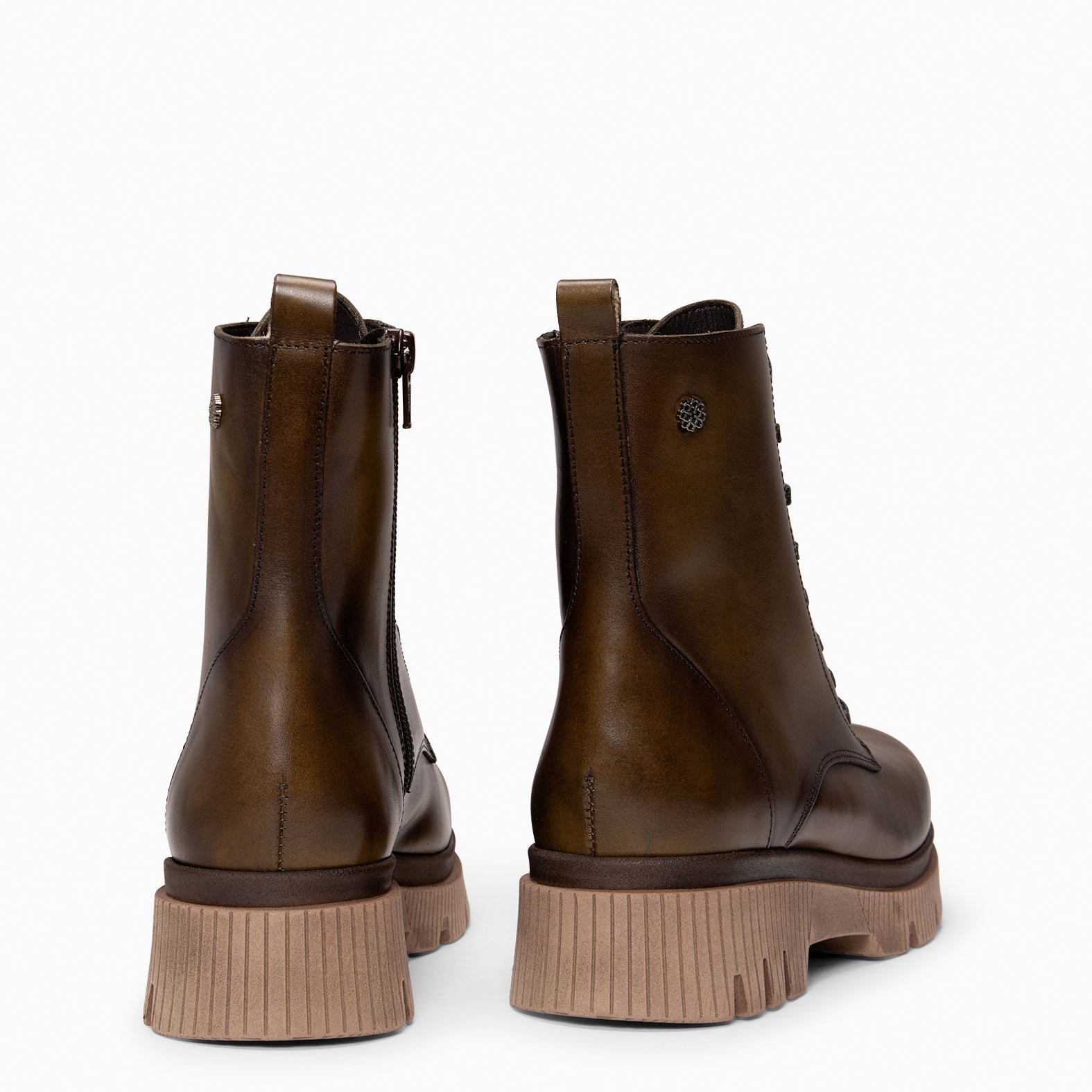 STONE - Botines militares de piel KAQUI