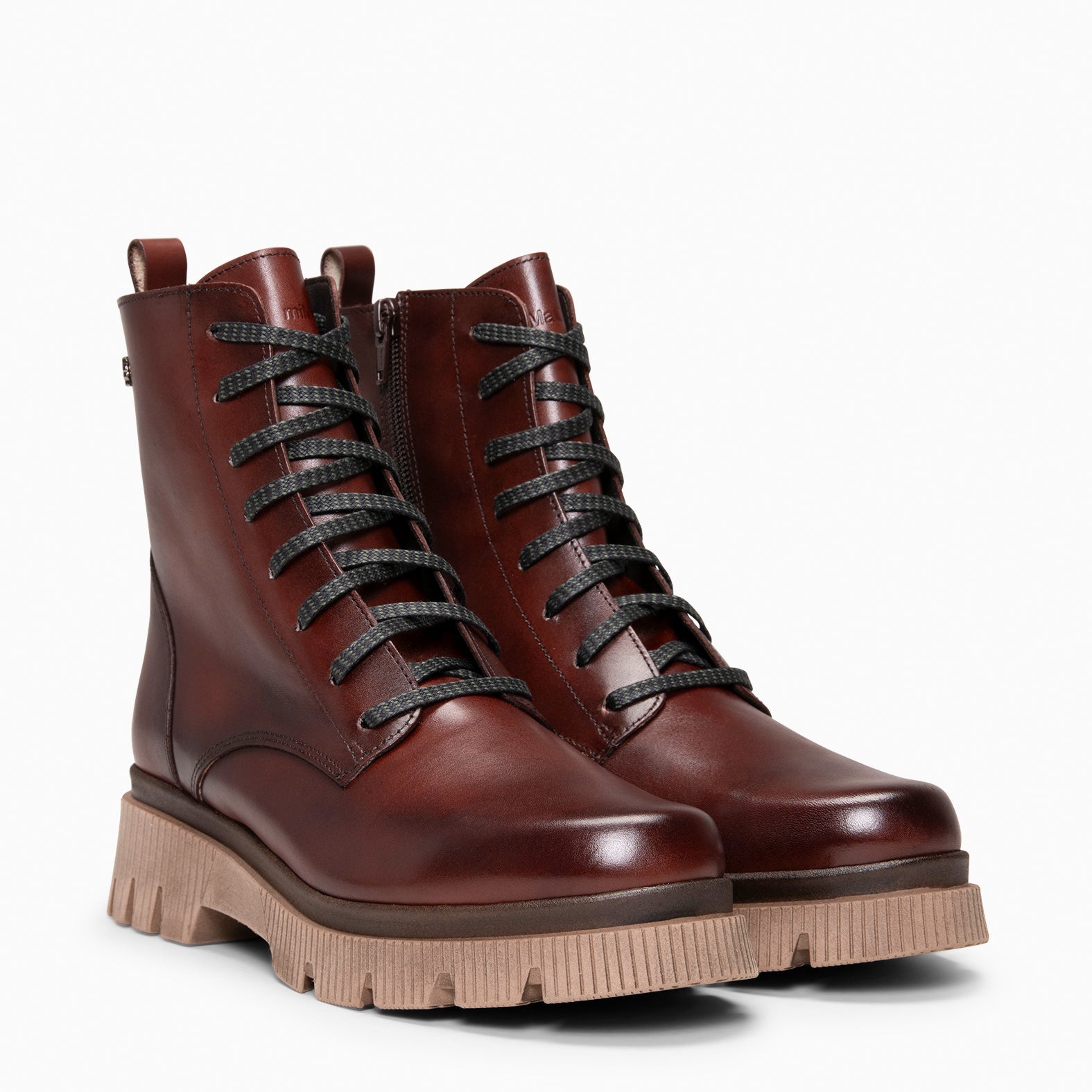 STONE - Botas militares em pele CASTANHO