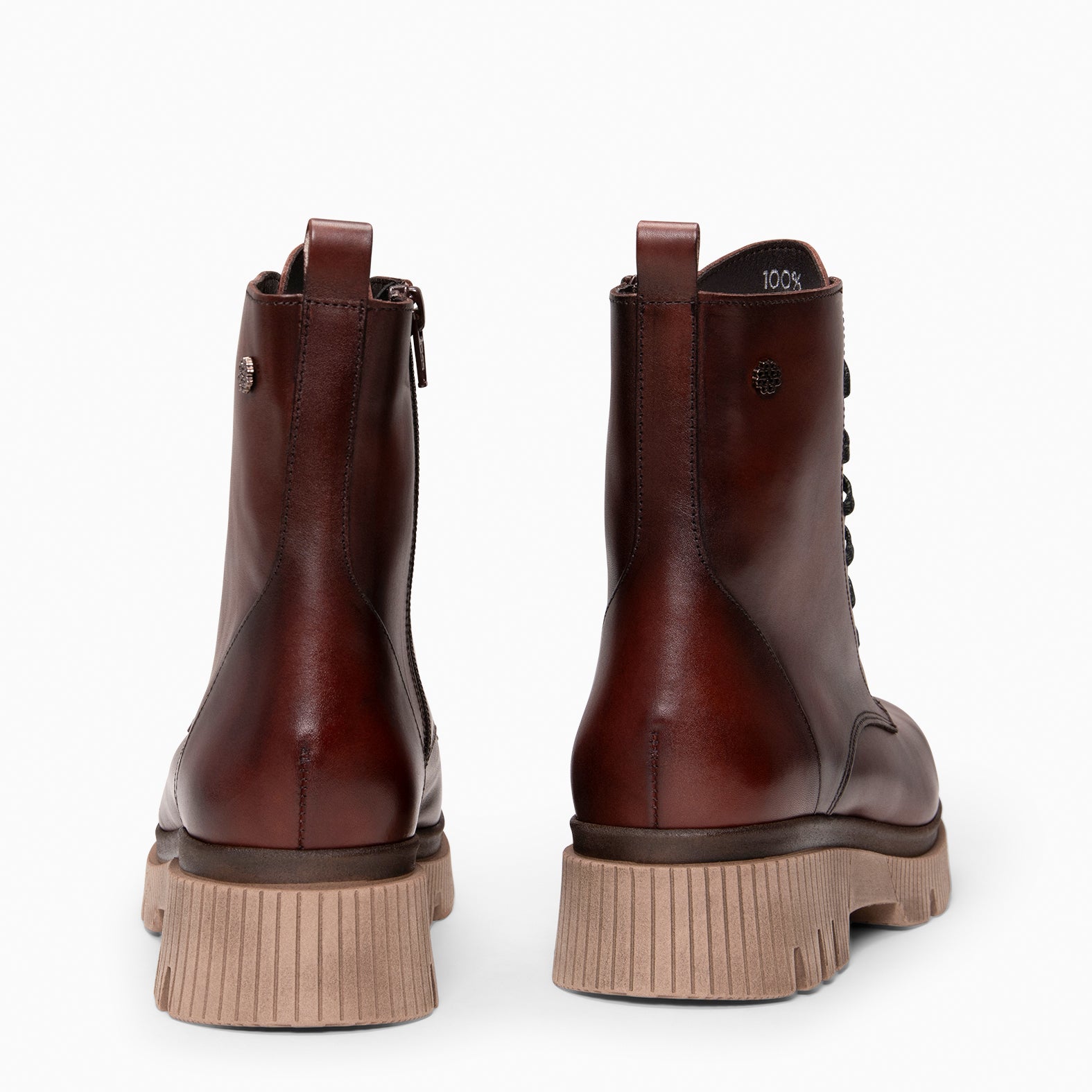 STONE - Botas militares em pele CASTANHO