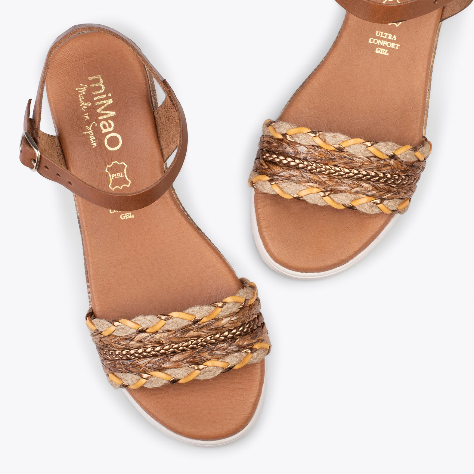 BENISSA – CAMEL raffia flat sandals23129 ROBLE