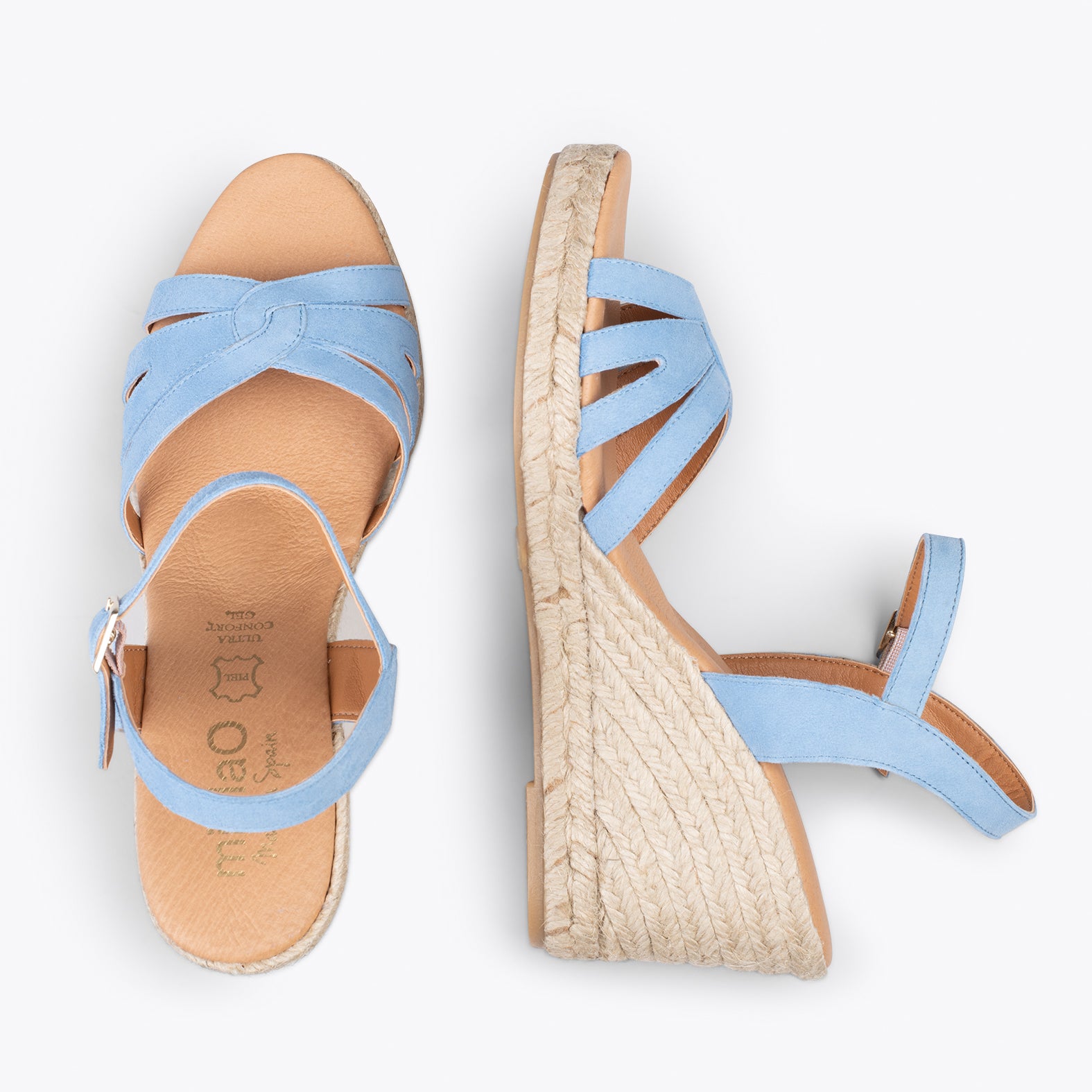 Sandals with esparto wedge Crabs in BLUE color miMaO