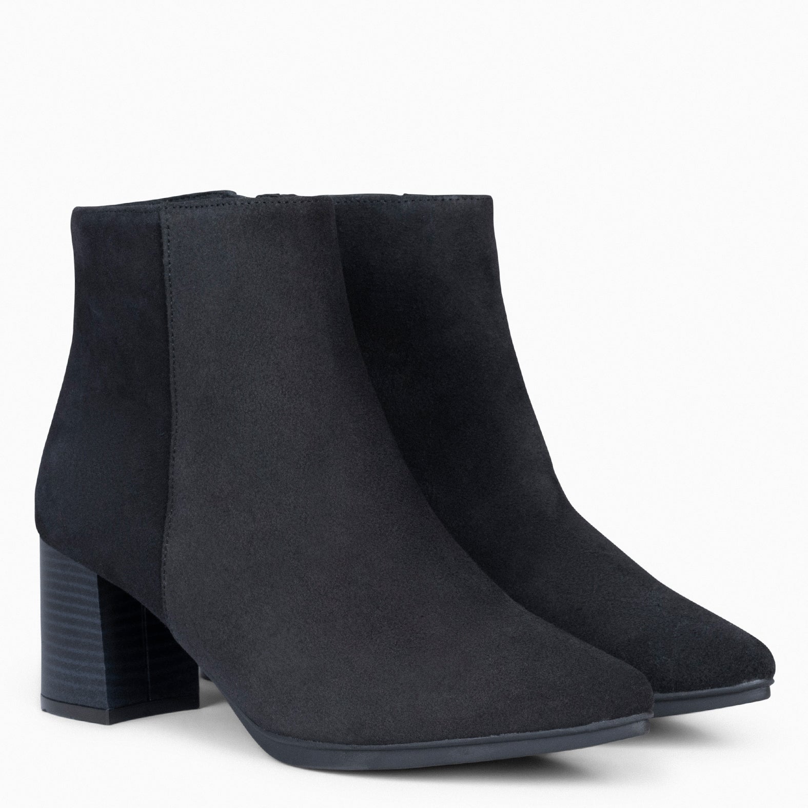 CITY - BLACK suede leather wide heel ankle boots 