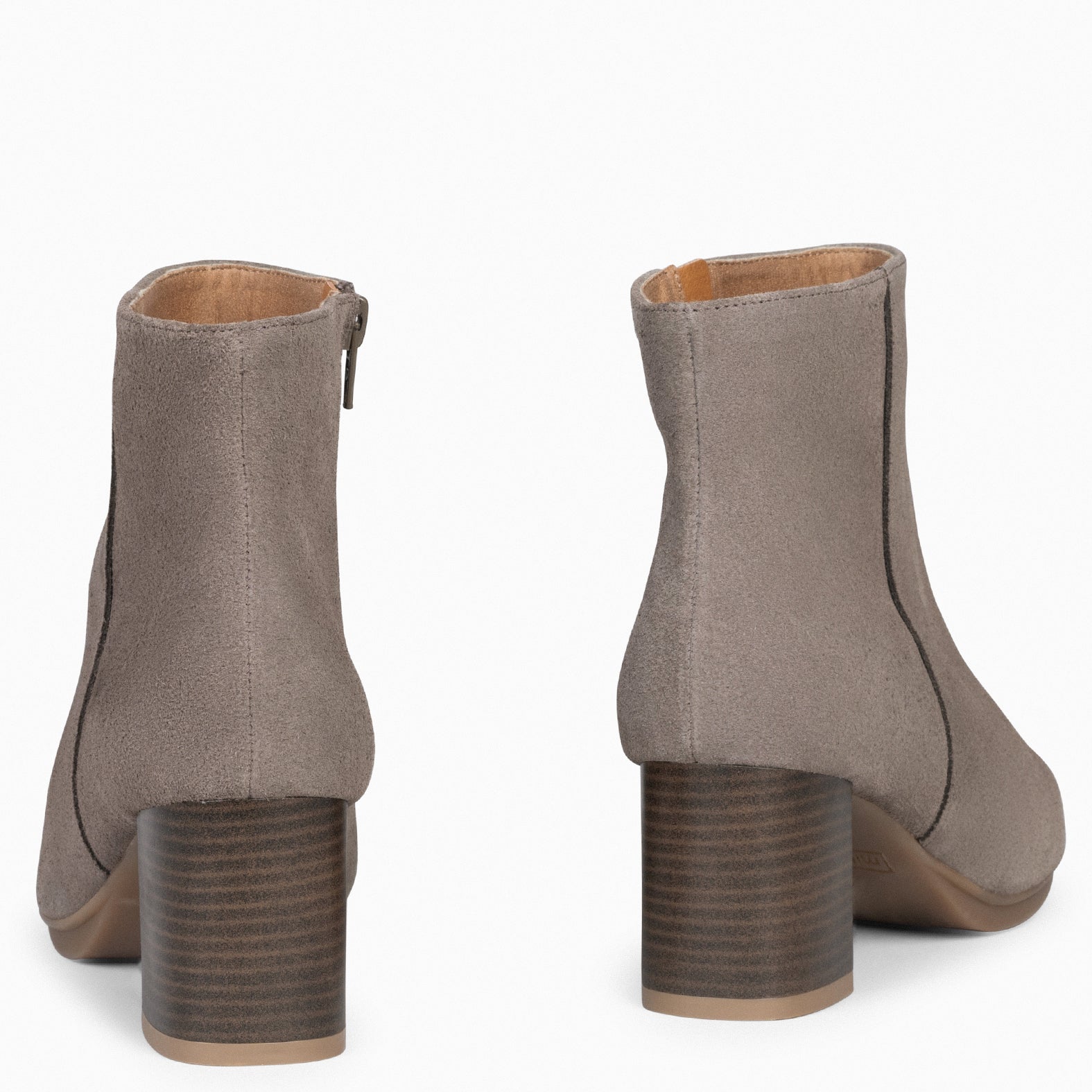 CITY - TAUPE suede leather wide heel ankle boots 