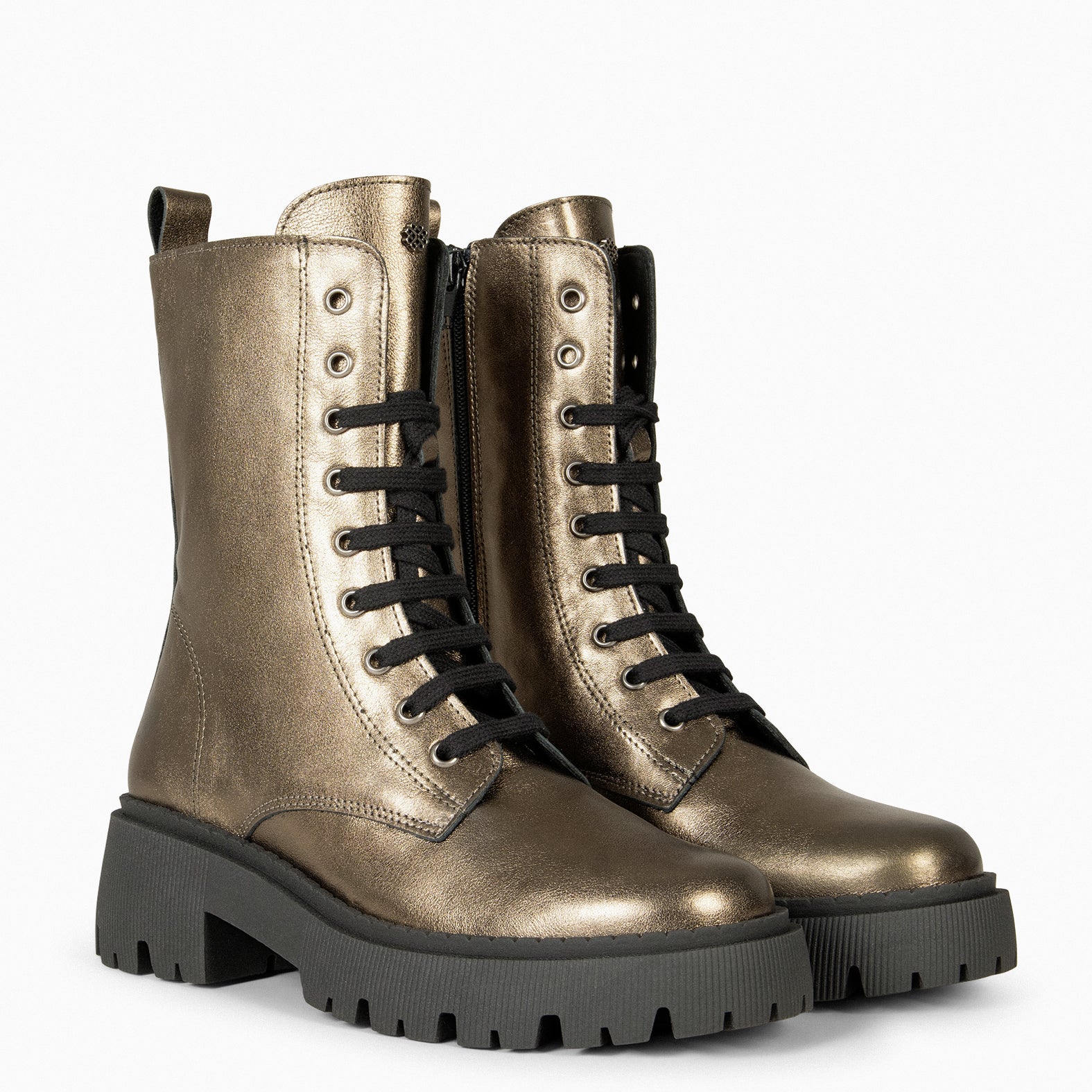 HALEN – METALLIC Military boots with track platform