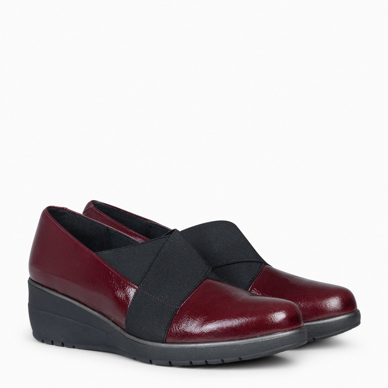 LIA - BURGUNDY Wedge shoes with elastic straps 