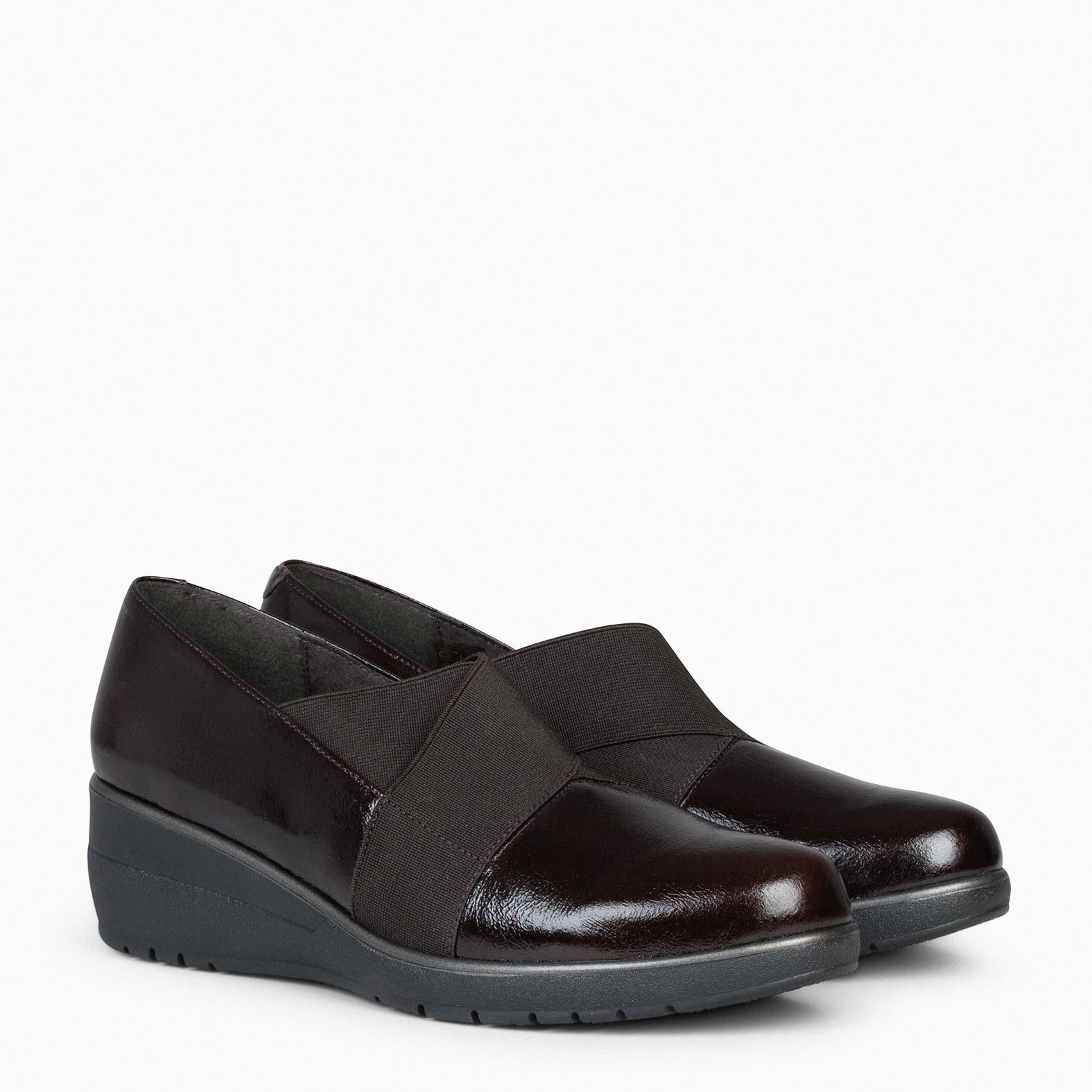 LIA - BROWN Wedge shoes with elastic straps 