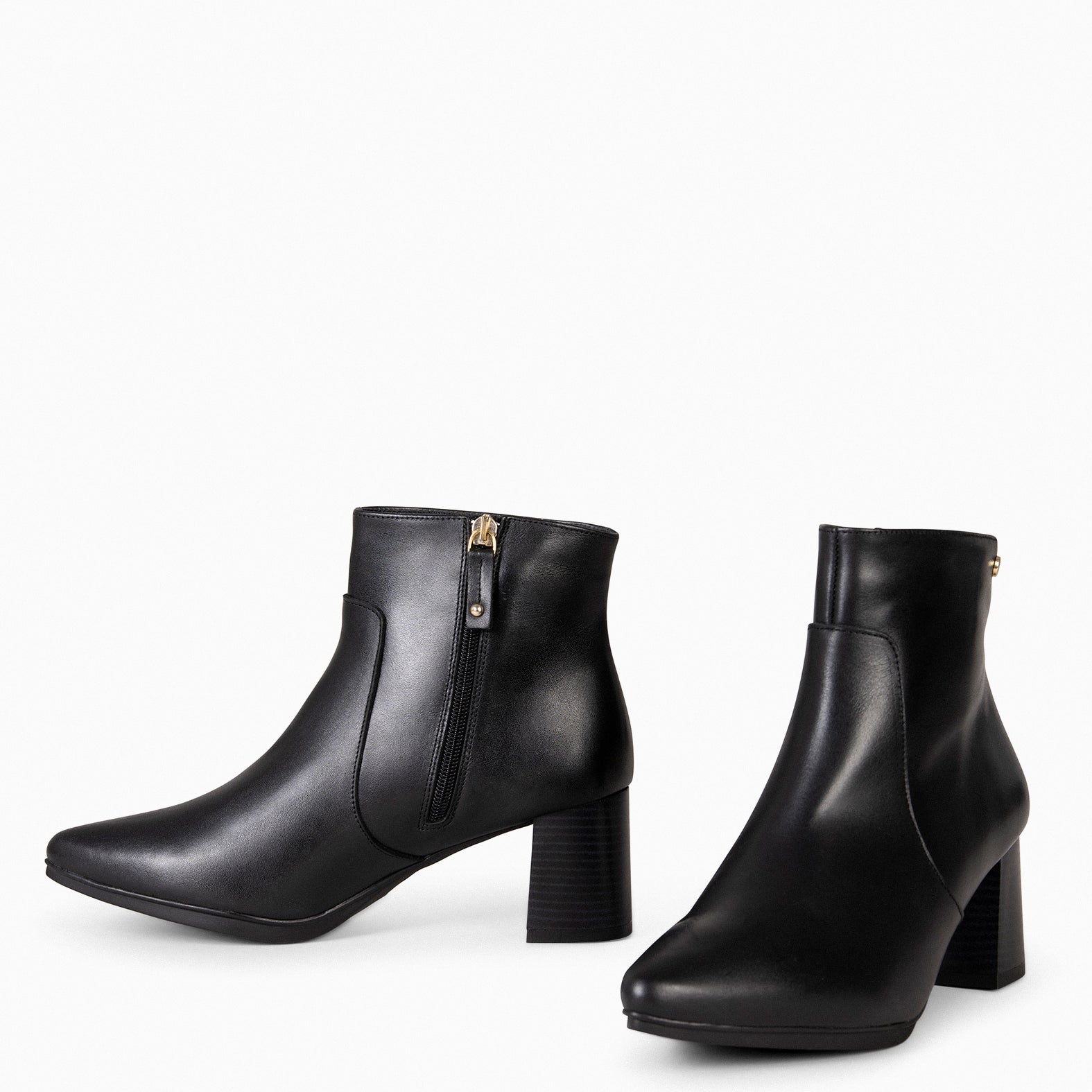 TURIN – Bottines en cuir NOIR à talon imitation bois