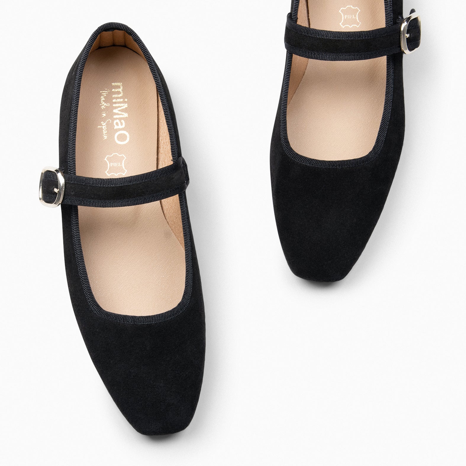 CLARA - Mary Jane à bout carré en daim souple NOIR