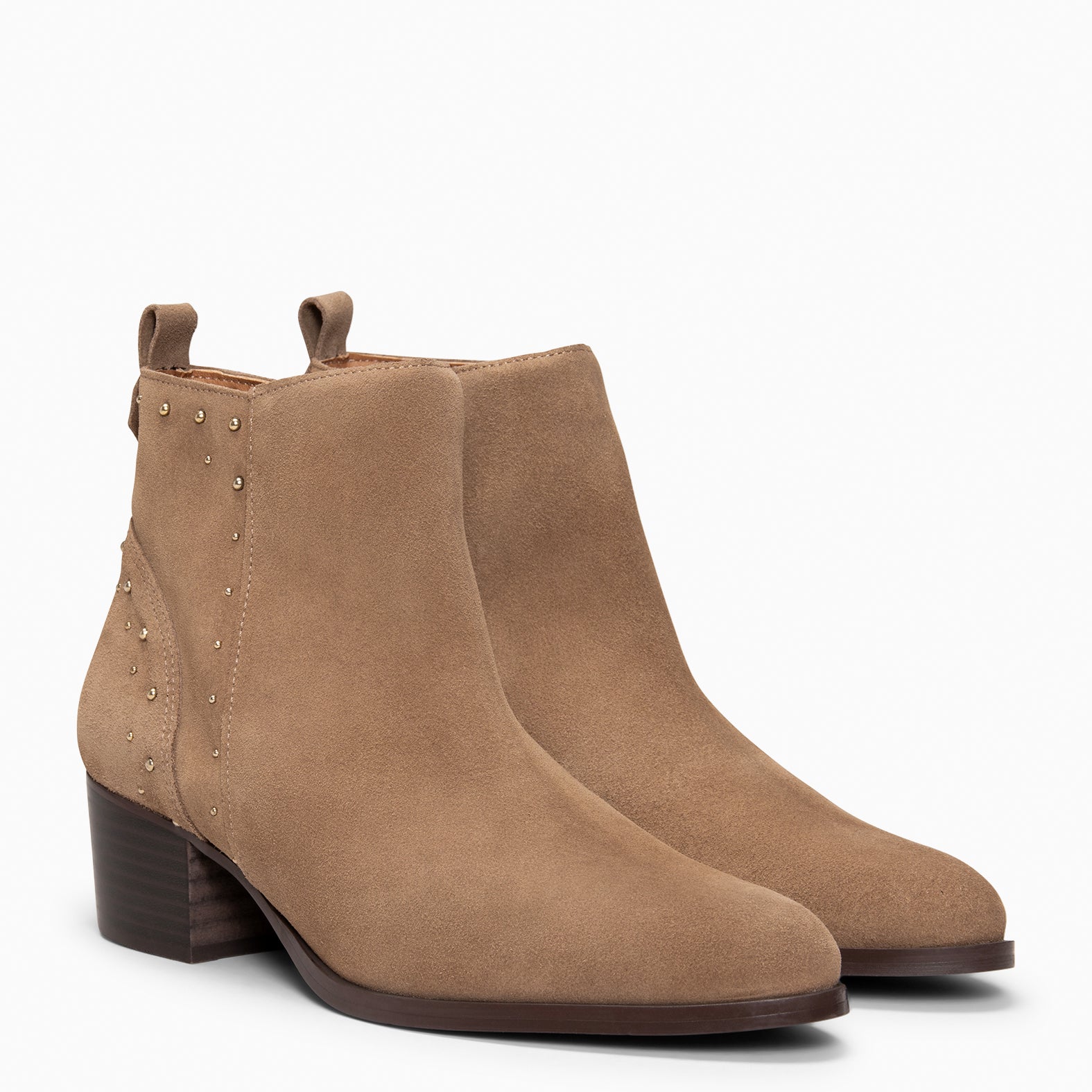 DUSTY – Botines de serraje con tachas TAUPE