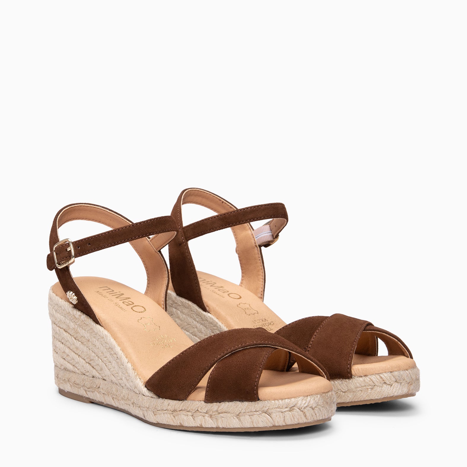 CALPE - Espadrilles à talon en daim MARRON