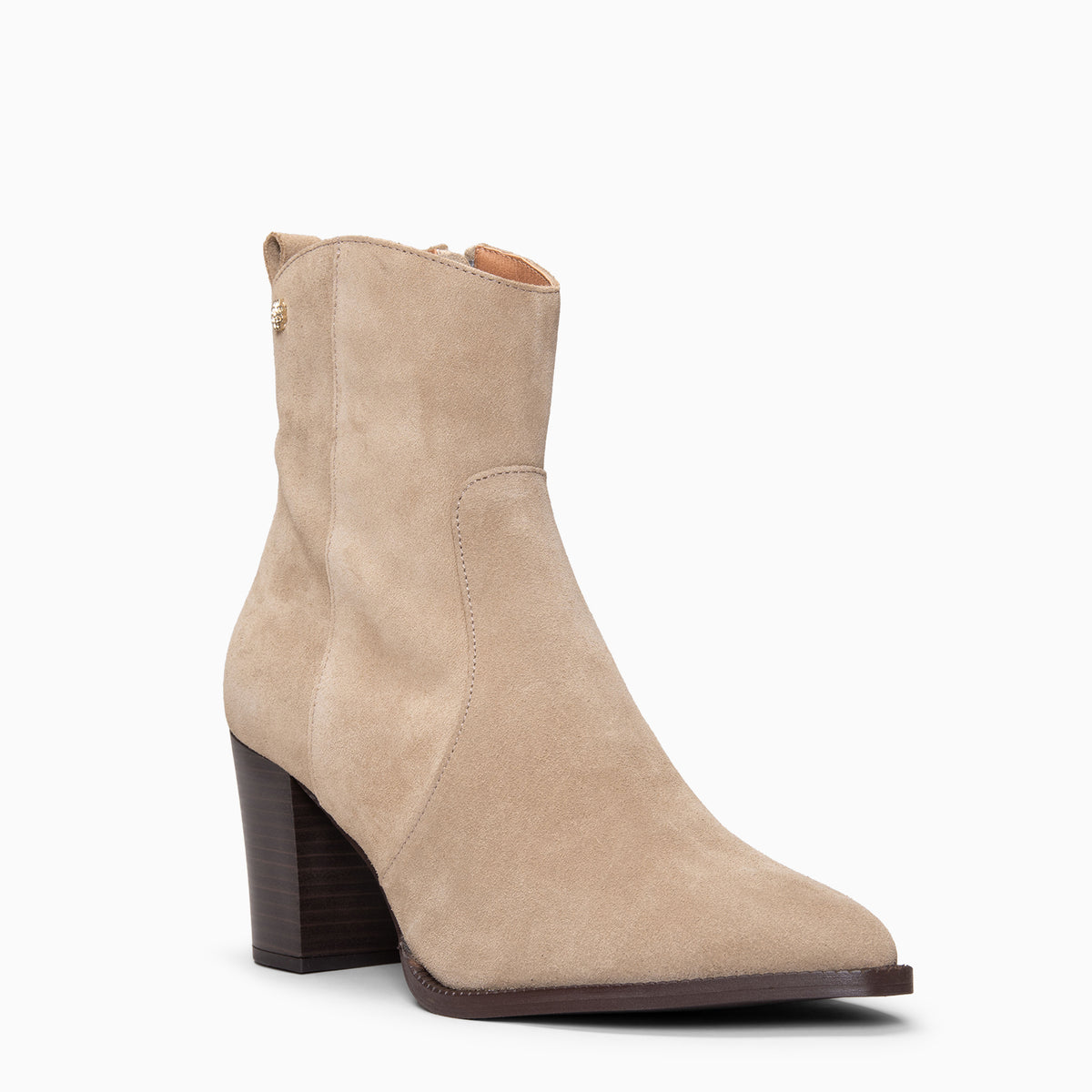 ALLEY - Beige suede leather cowboy heeled ankle boots