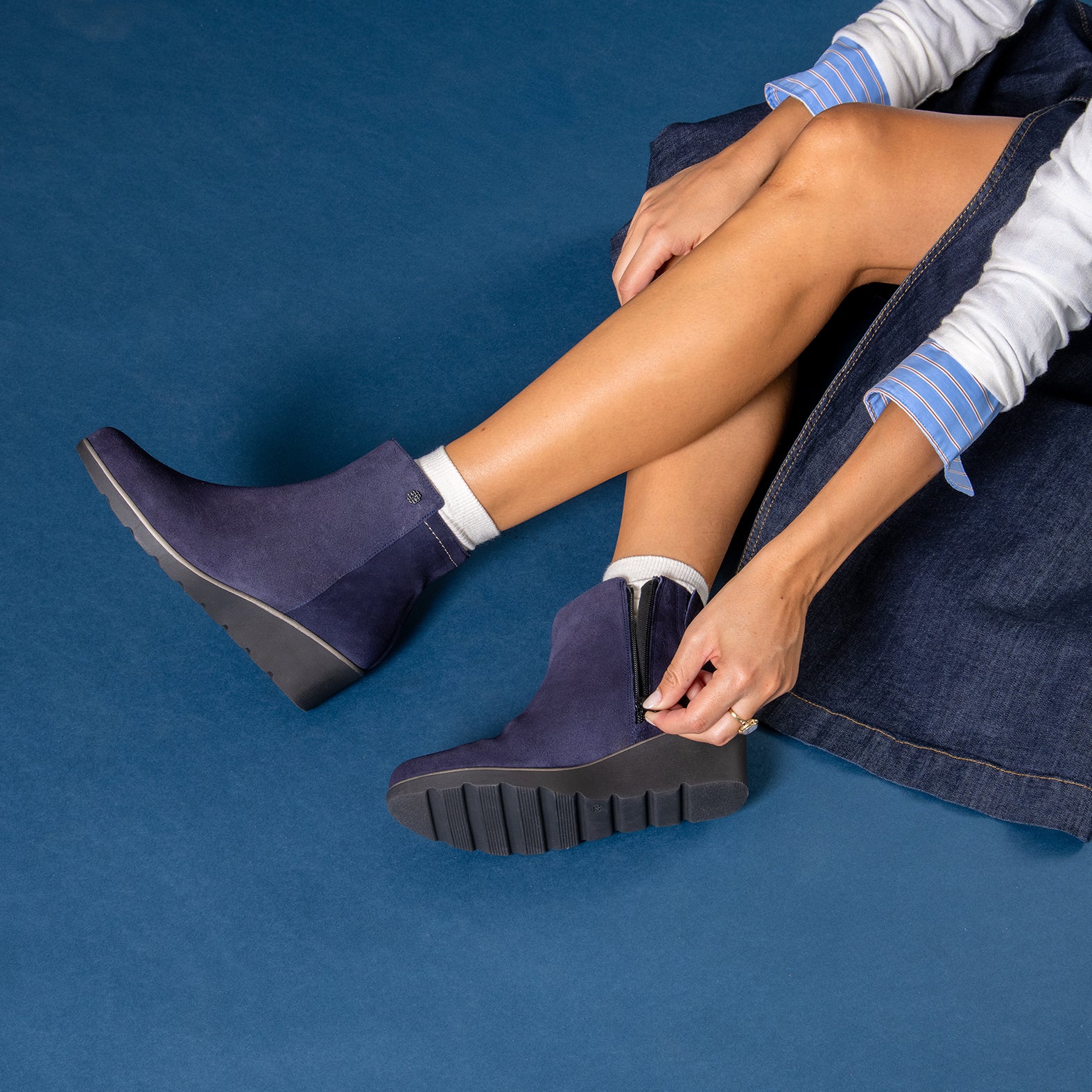 LULEA - Botín de serraje hidrófugo MARINO