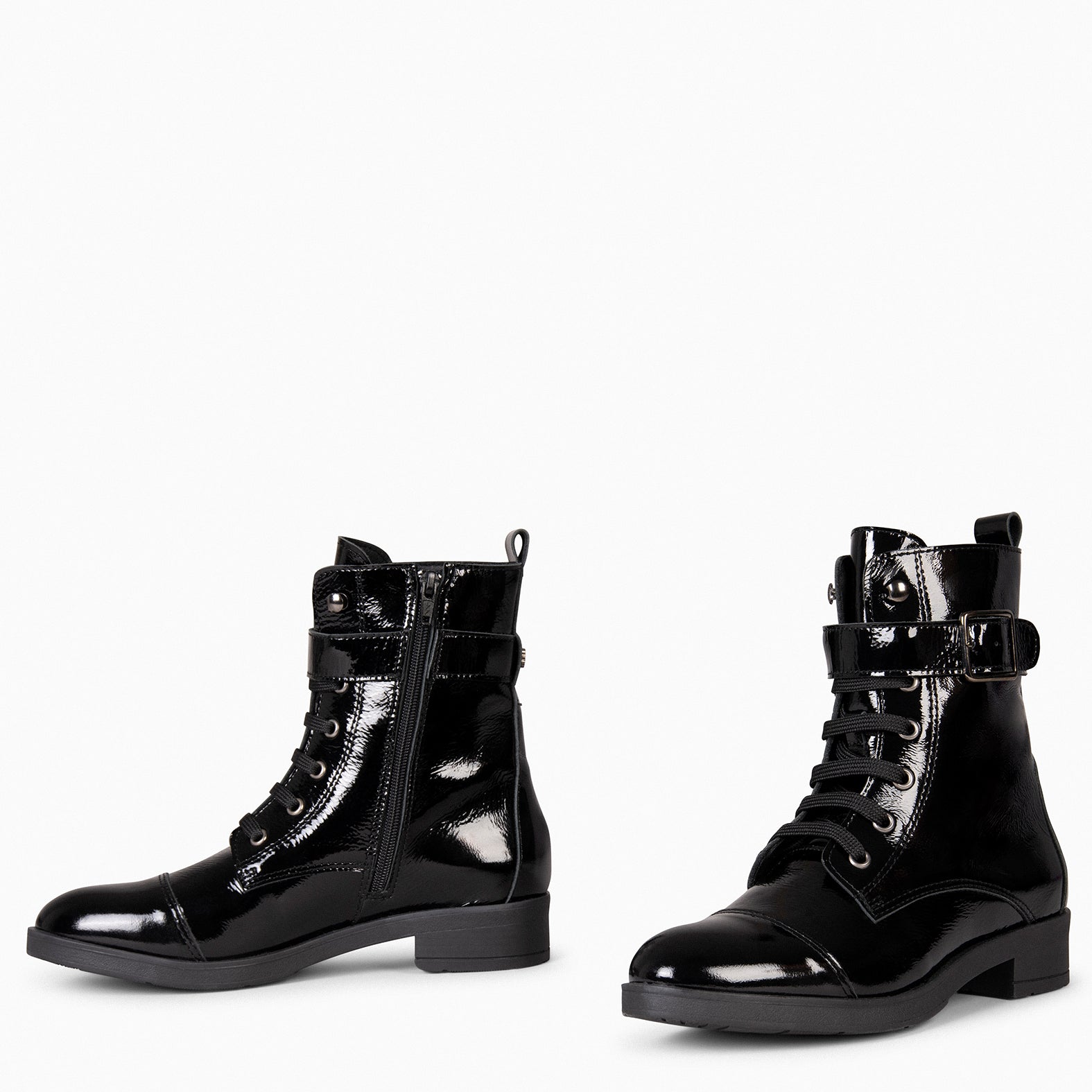 BELFAST – Botines con cordones de piel NEGRO CHAROL