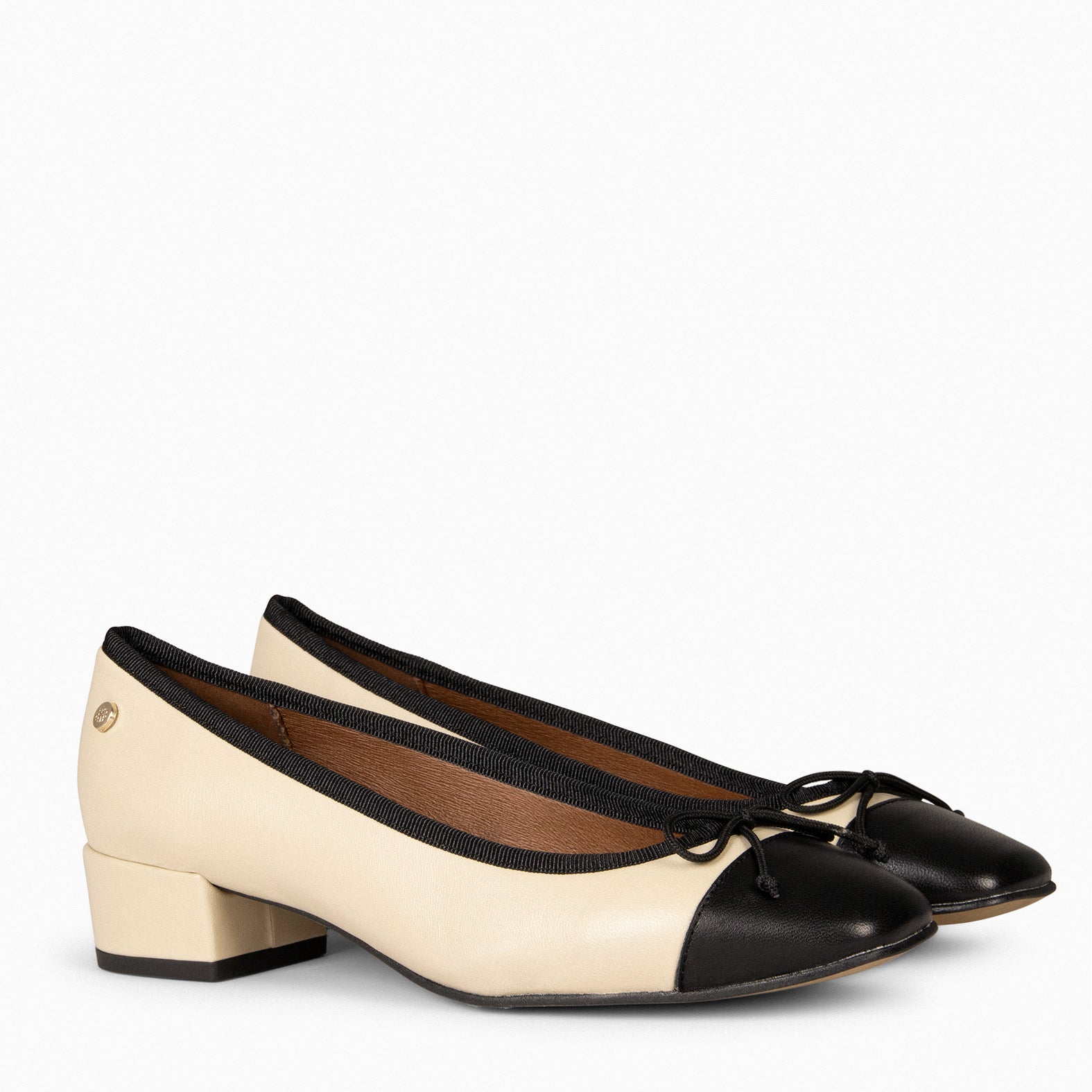 GLAMOUR - Ballerines bicolore à petit talon BEIGE NOIR