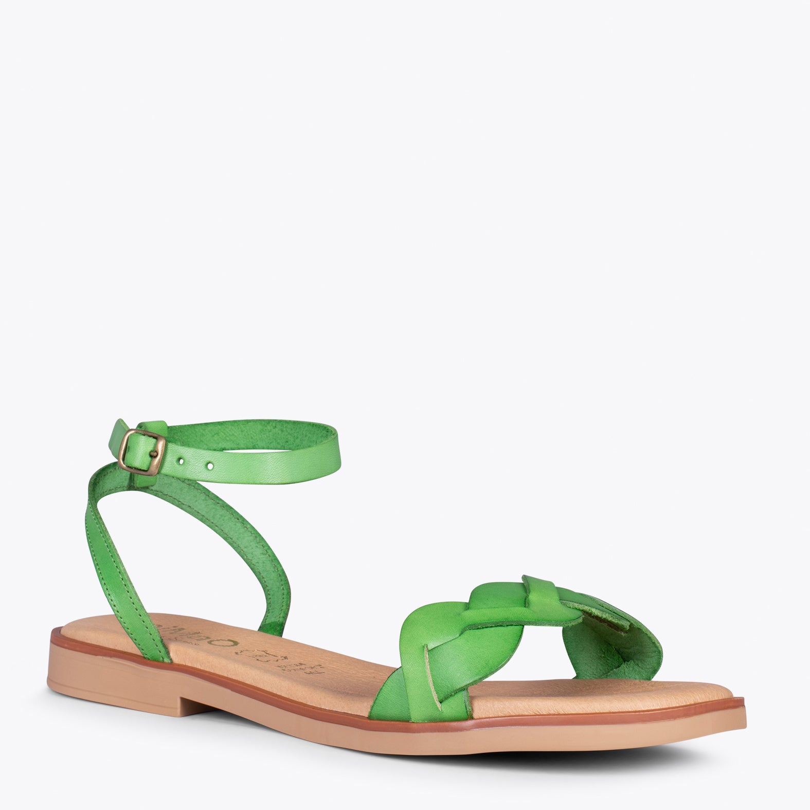 ARECA – GREEN flat sandal with braided upper