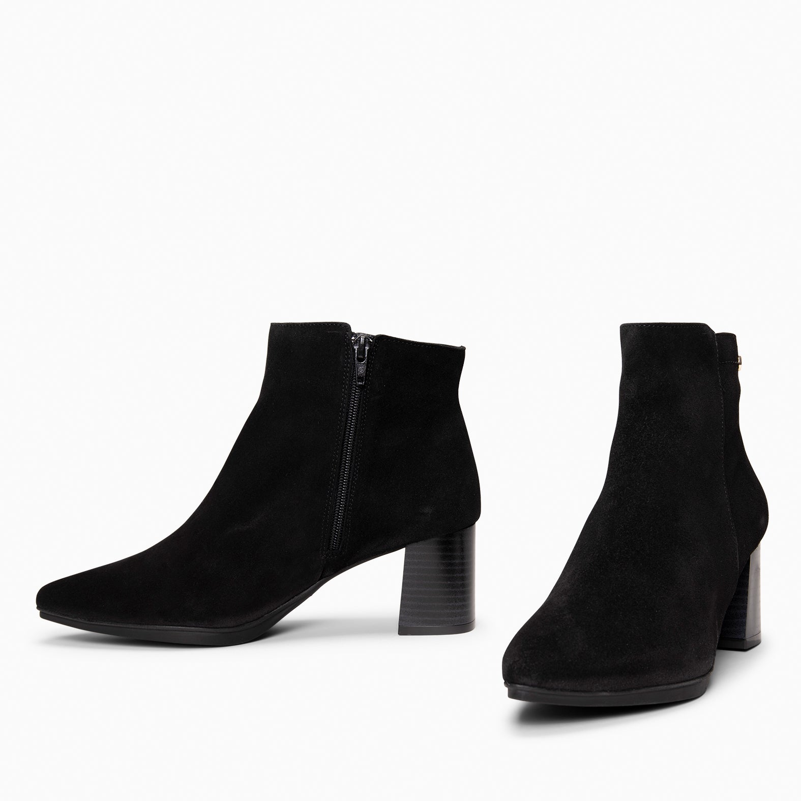 CITY - Botines de tacón ancho y punta fina NEGRO