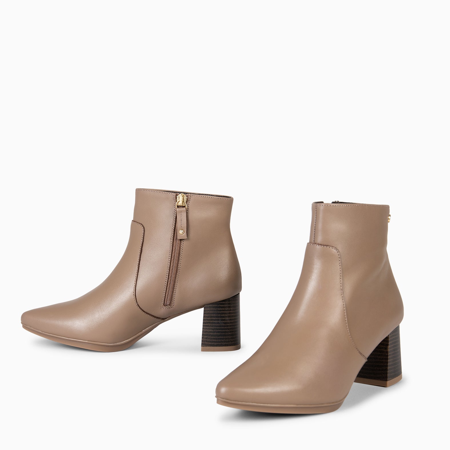 TURIN – TAUPE Booties with wide heel and fine toe