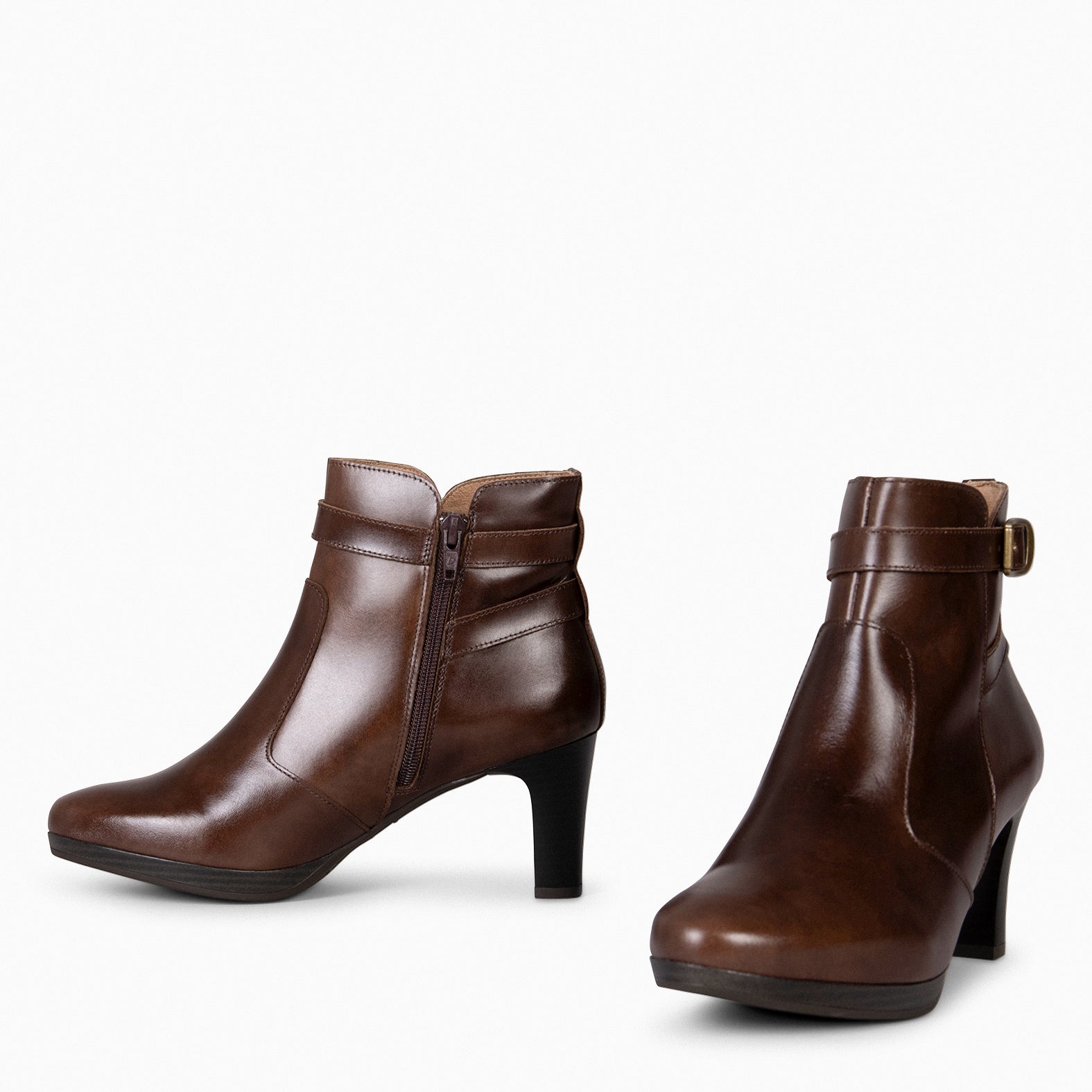 MILAN – BROWN Booties with heel and strap