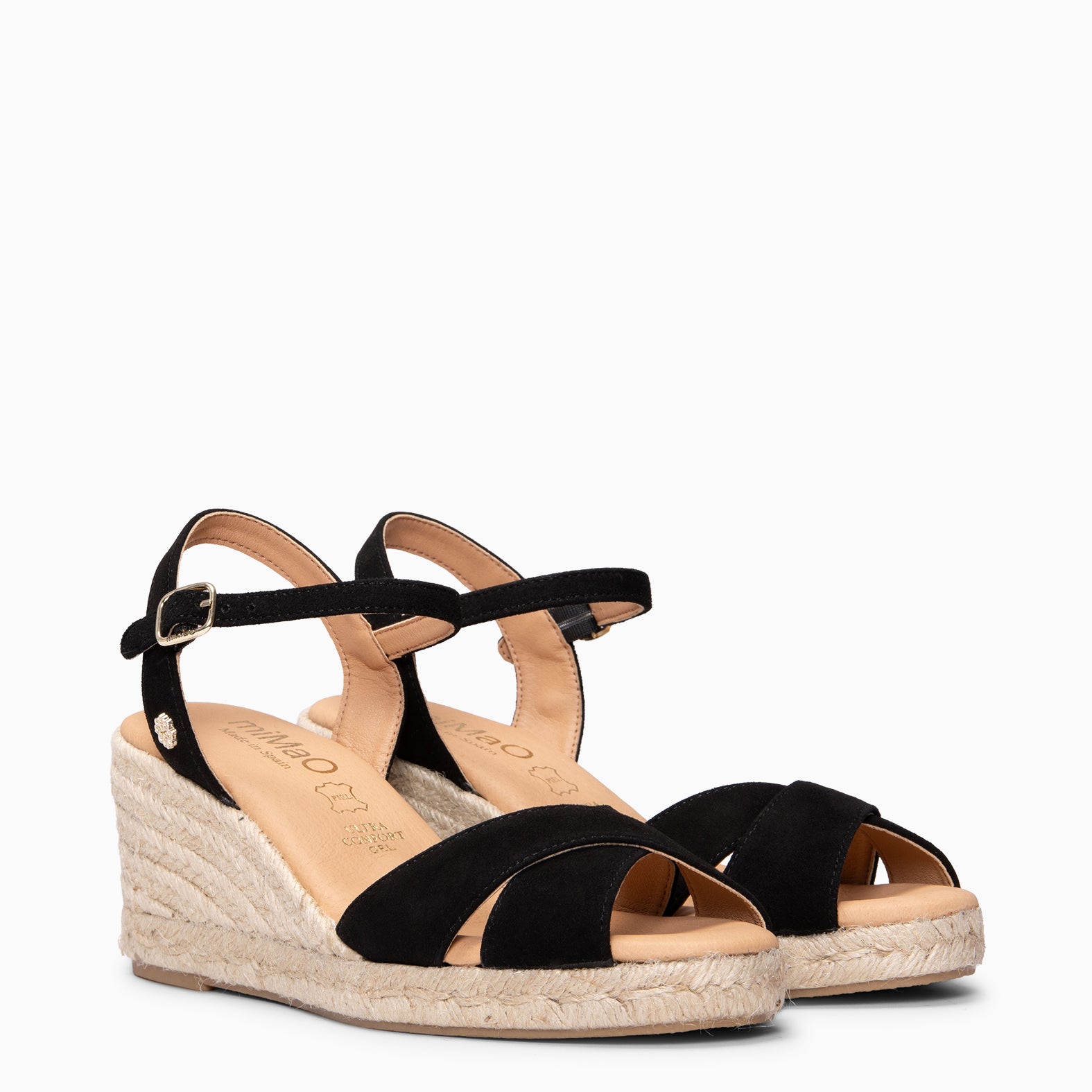 CALPE – Cuñas de Esparto artesanal con tiras y hebilla NEGRO