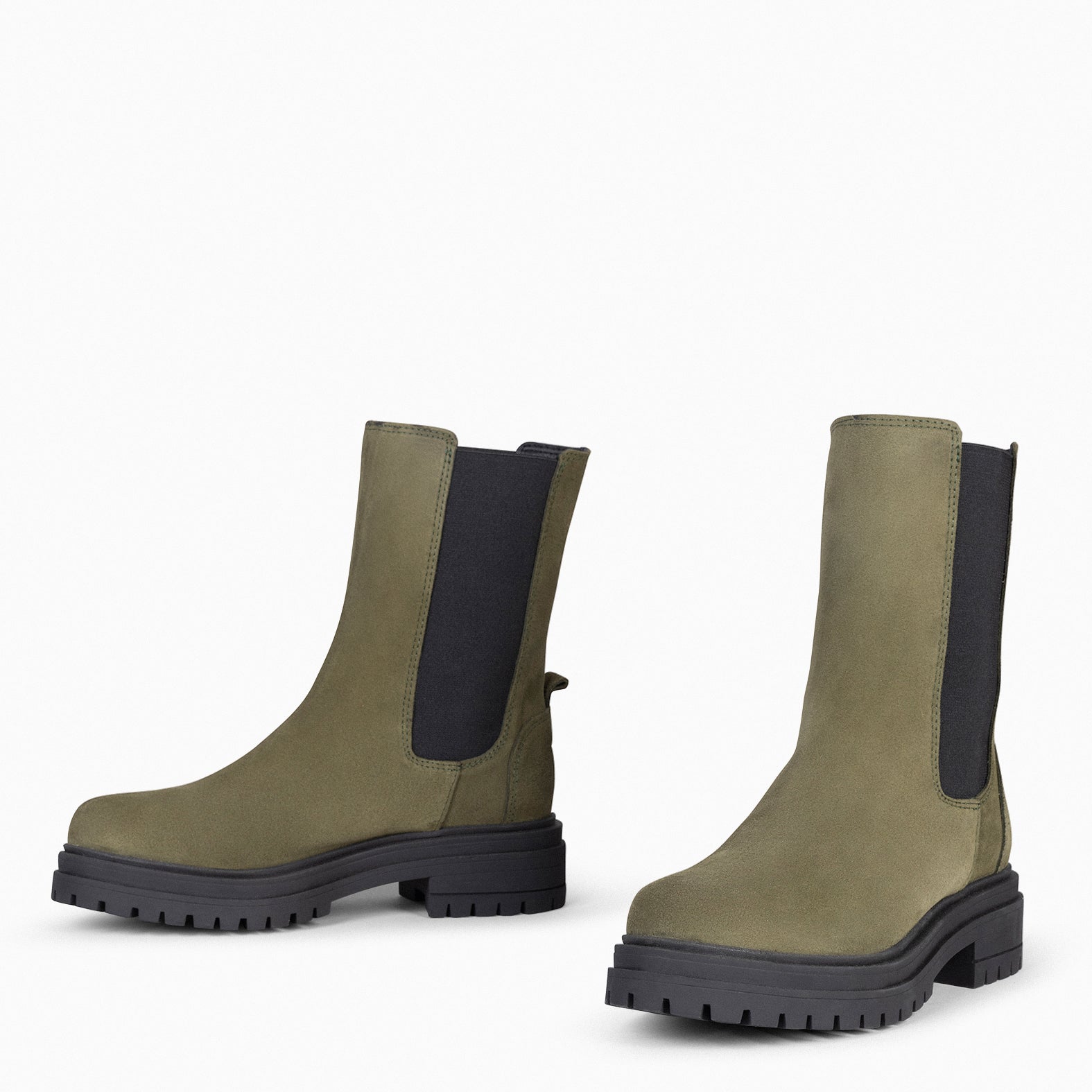 STANFORD – KHAKI Chelsea Boots with Track Platform