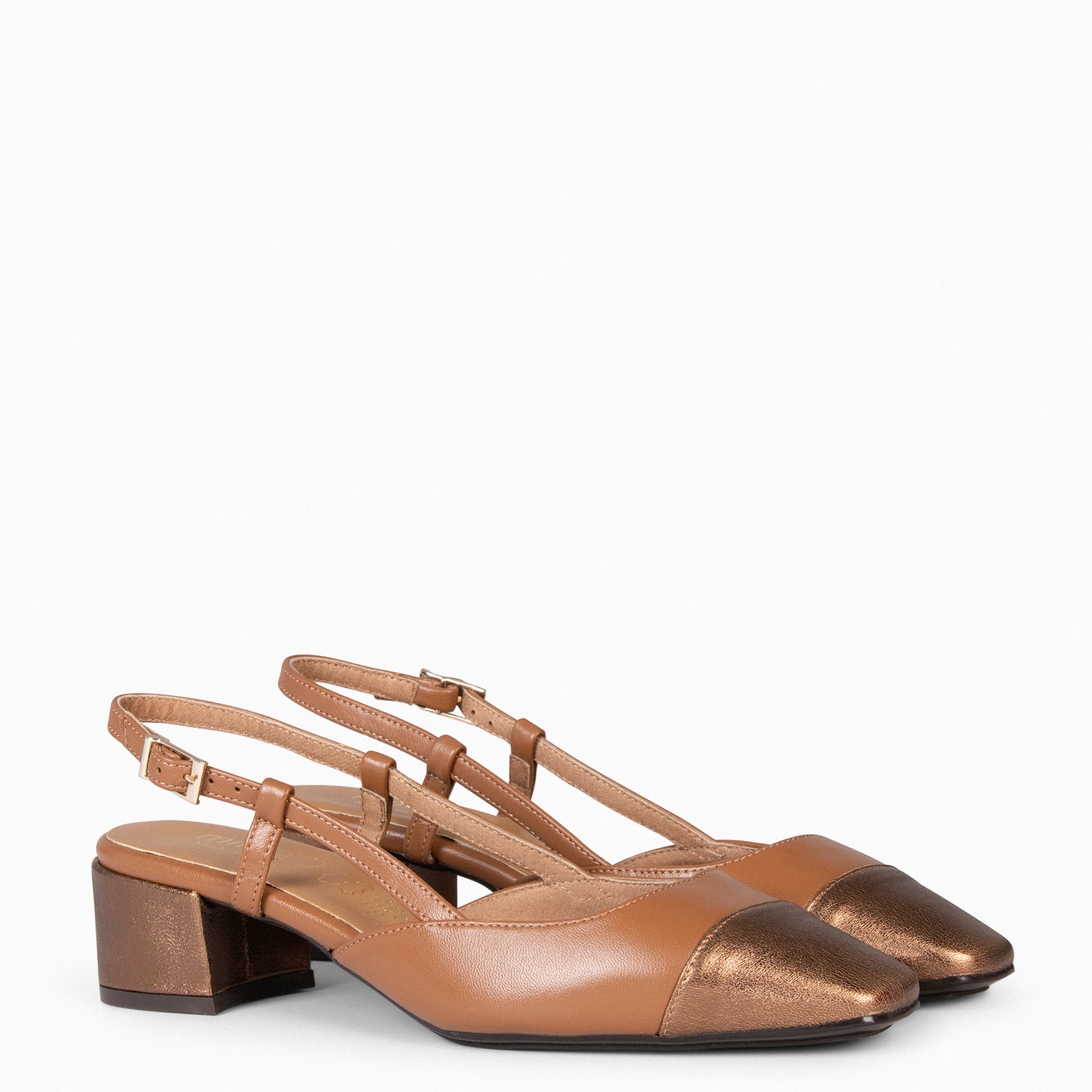 AUDREY - Slingbacks bicolores en cuir CAMEL