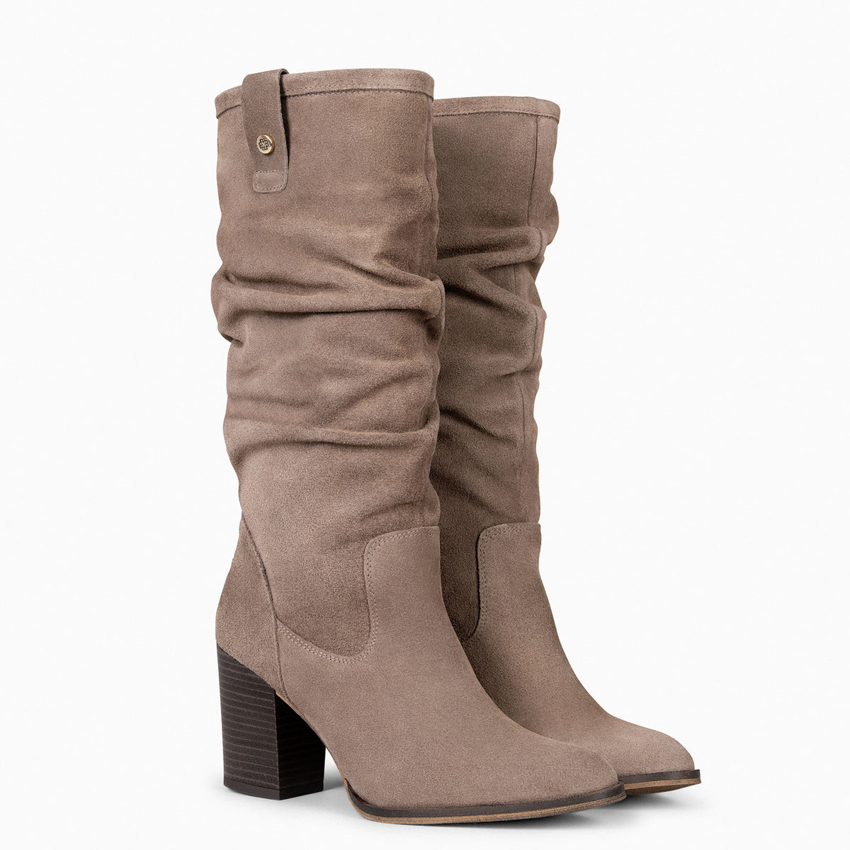 VILNA – Bottes plissées en daim TAUPE