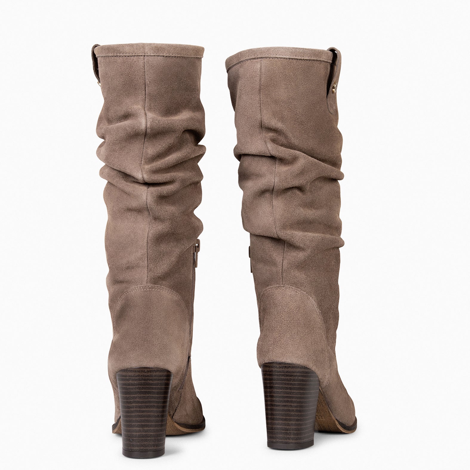 VILNA – Bottes plissées en daim TAUPE
