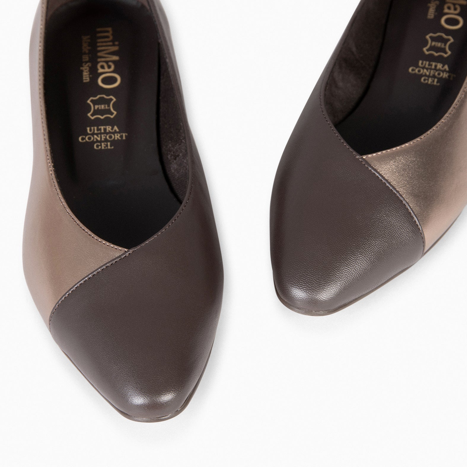 KATE – Ballerines à petit talon duo de cuir MARRON DORÉ