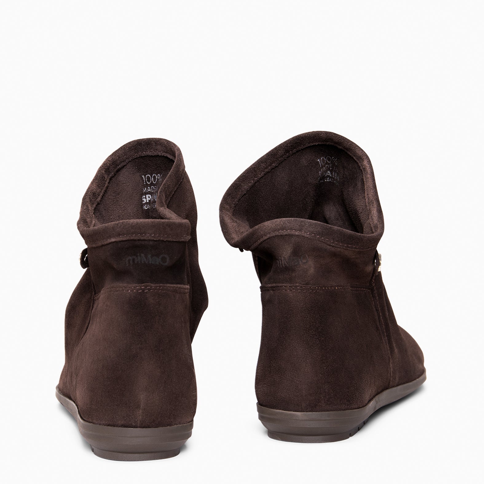 CHESS - BROWN Suede ankle boots with a ruched shaft