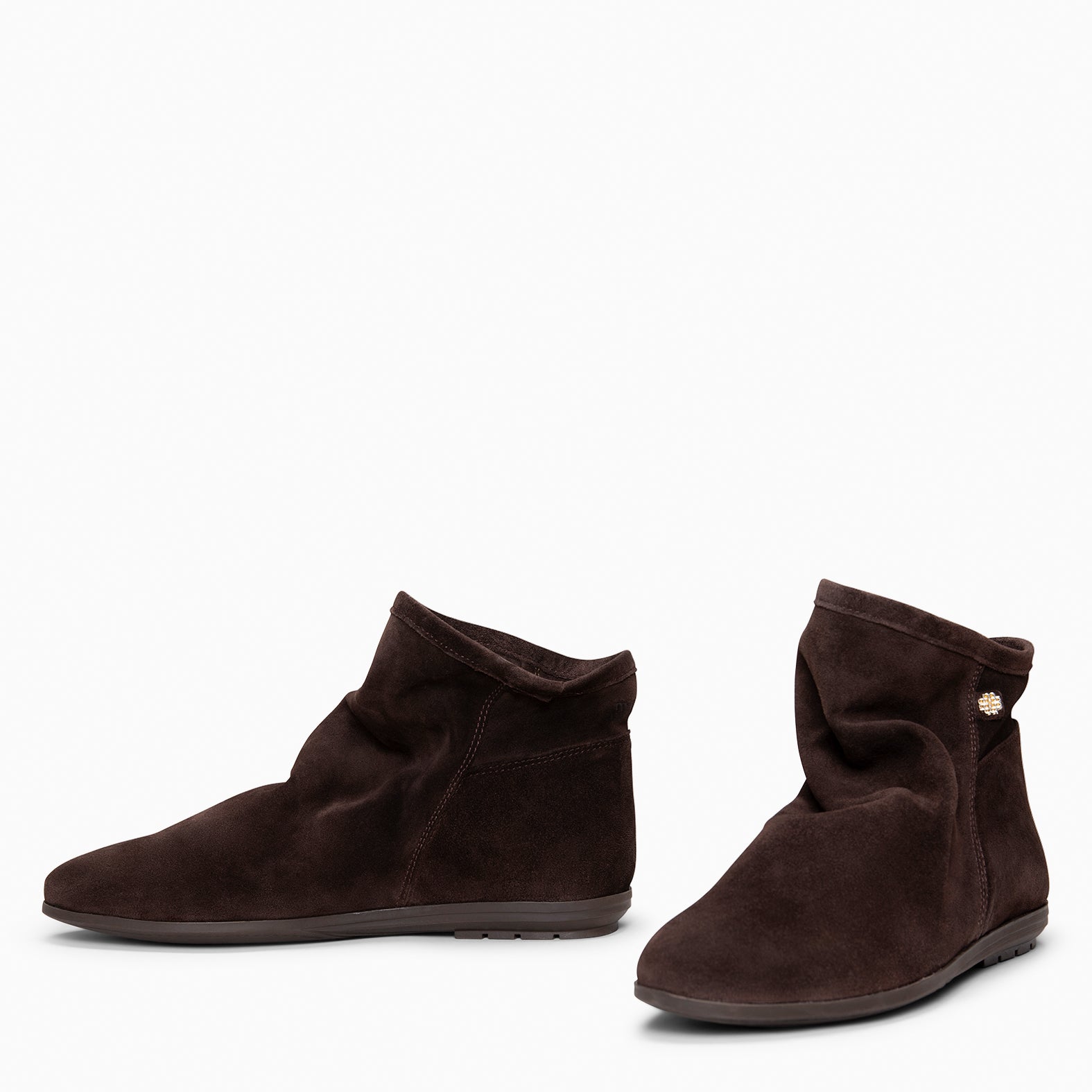CHESS - BROWN Suede ankle boots with a ruched shaft