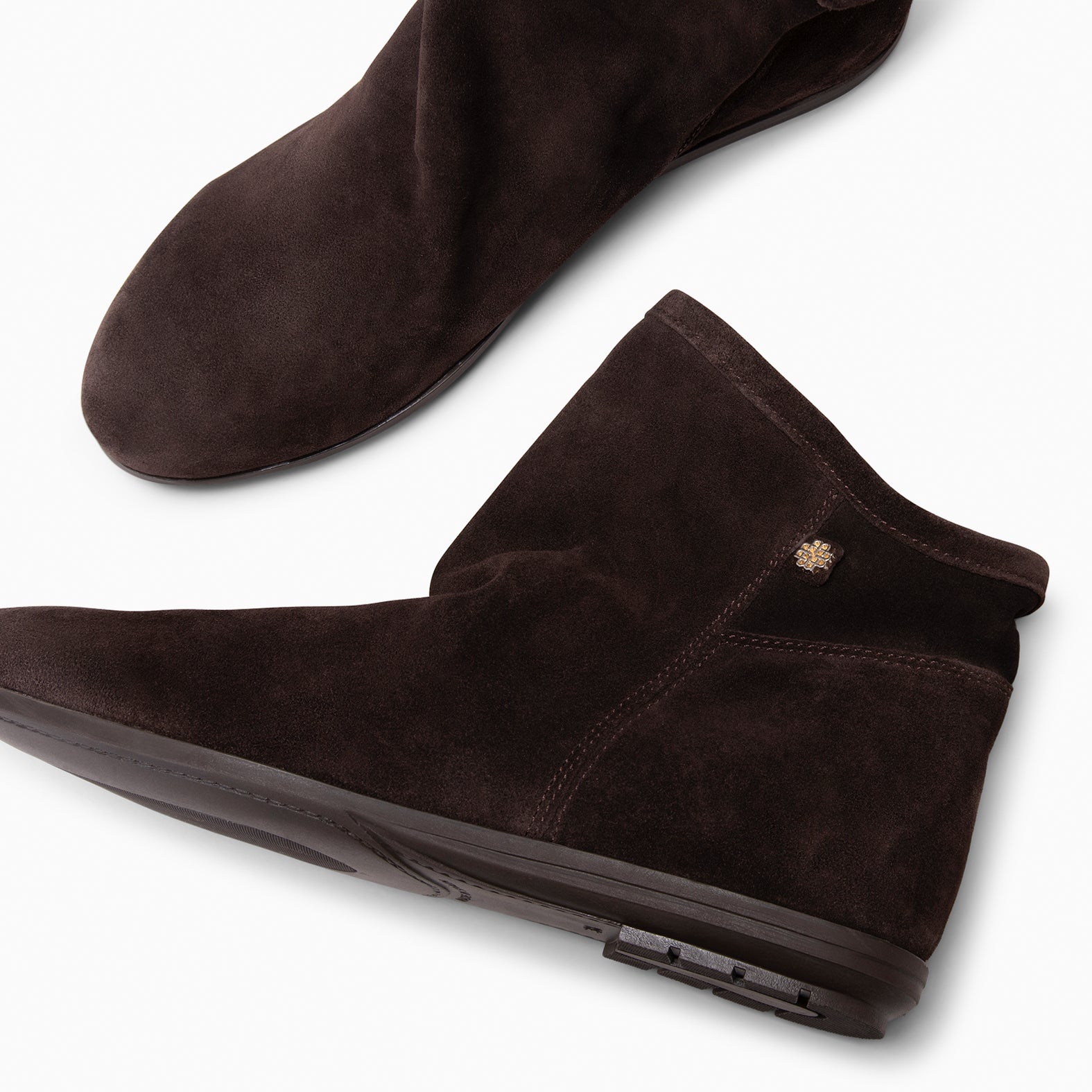 CHESS - BROWN Suede ankle boots with a ruched shaft