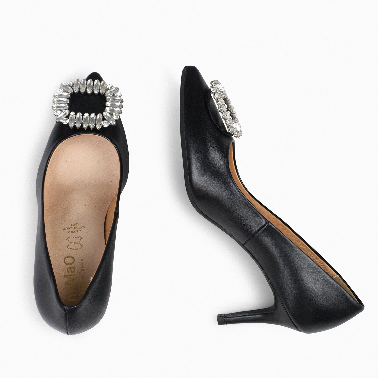 ELLA – BLACK stiletto heels with brooch