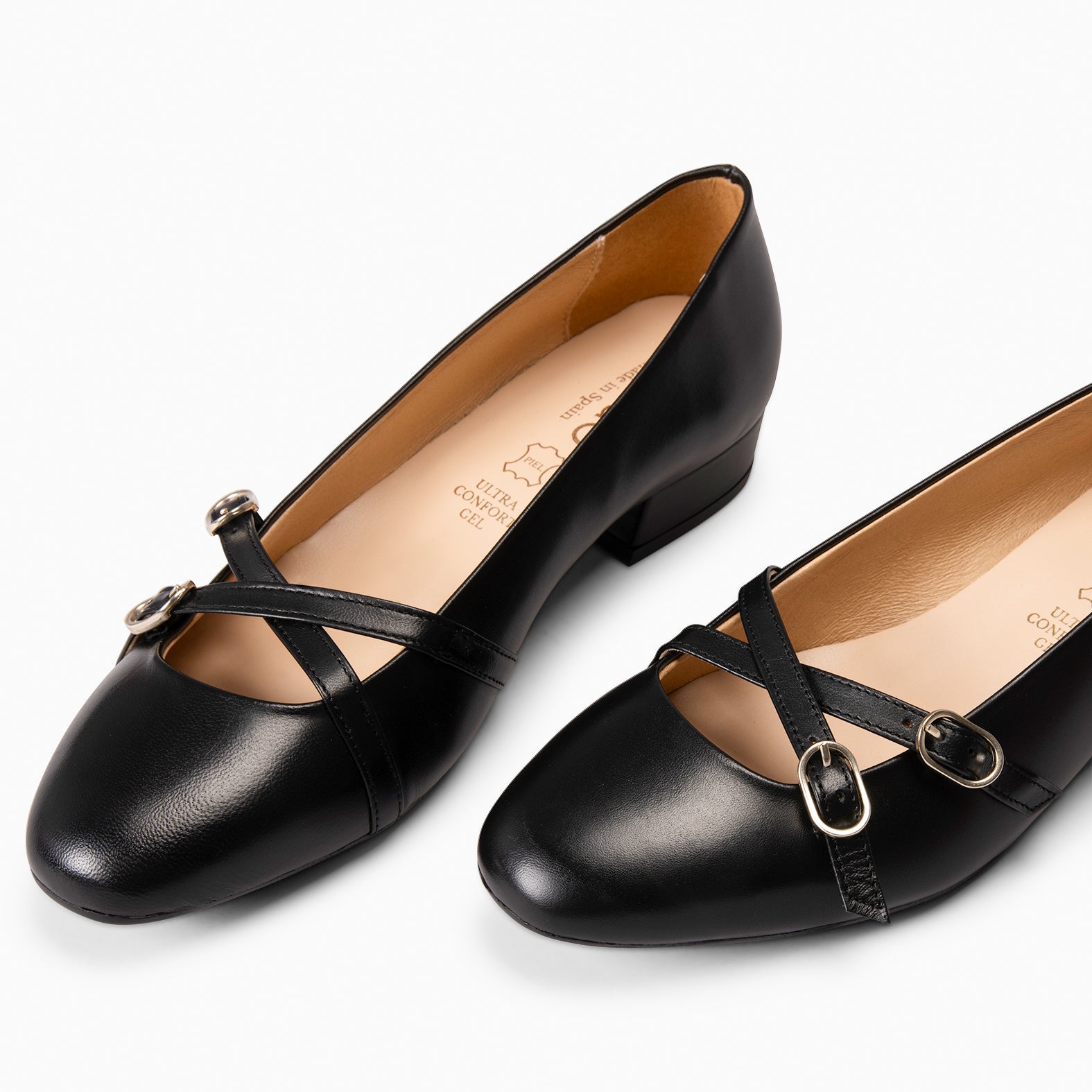 Ballerines Femme En Cuir à Bout Large MiMaO - Talon 1 Cm, Semelle Confort Gel, Fabrication Artisanale En Espagne