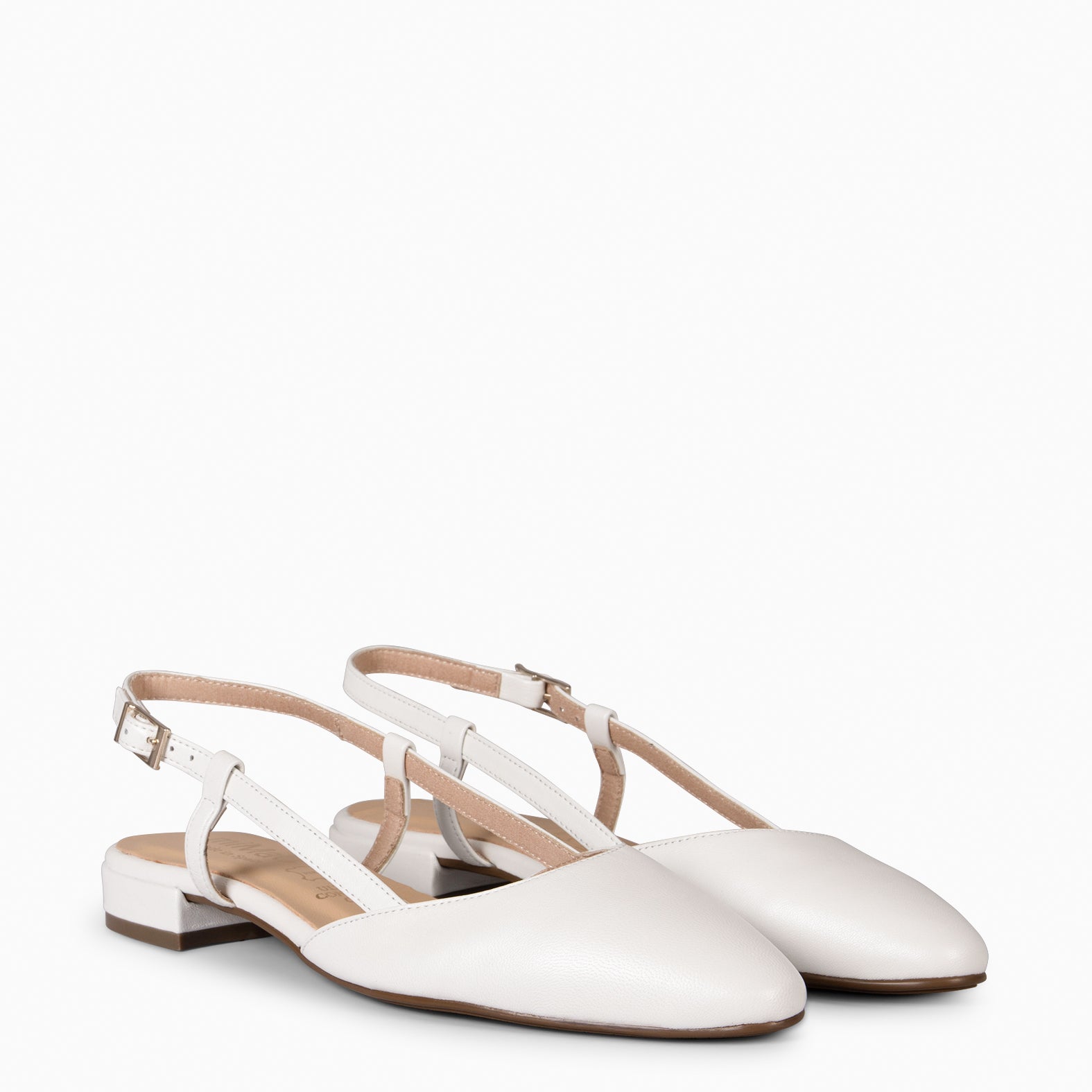 BRUNCH - Slingbacks à petit talon en cuir NACRE