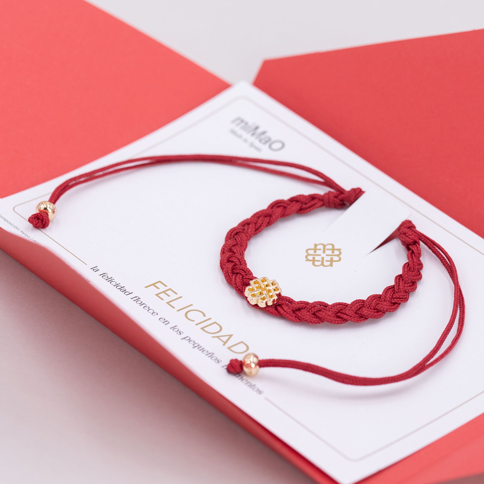 PULSERA ROJA DE LA FELICIDAD ORO