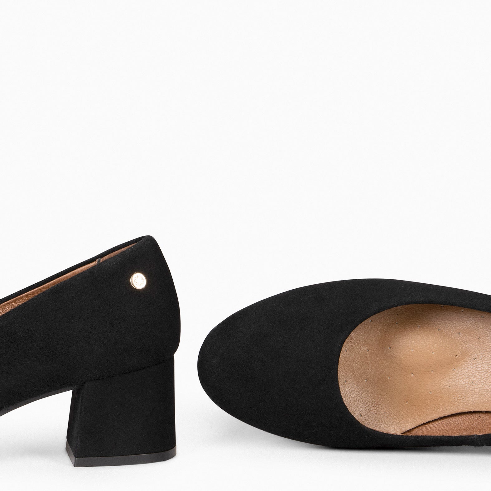 URBAN ROUND - BLACK suede leather low heels