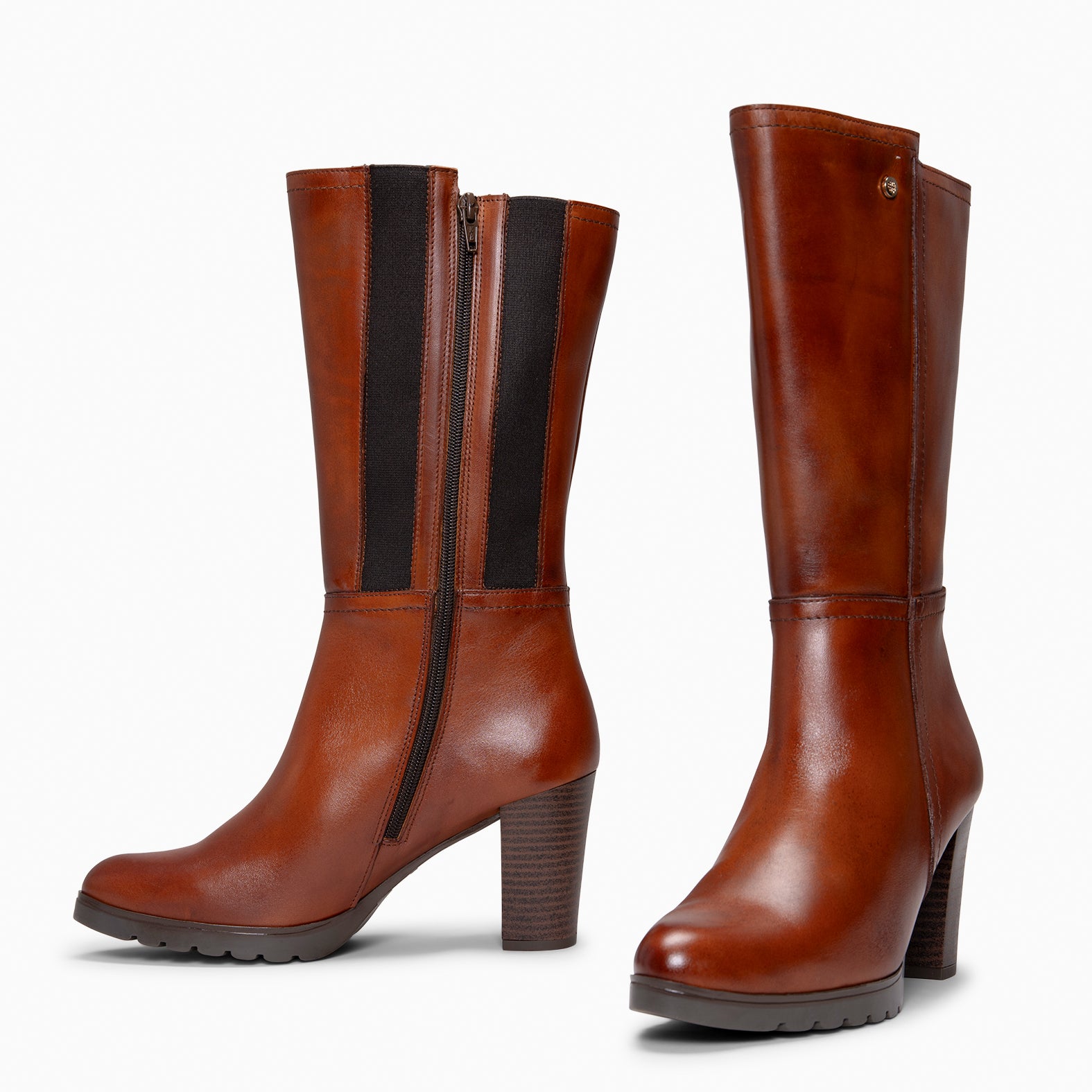 ARIANA XL - Botas de tacón y plataforma altas de piel MARRON