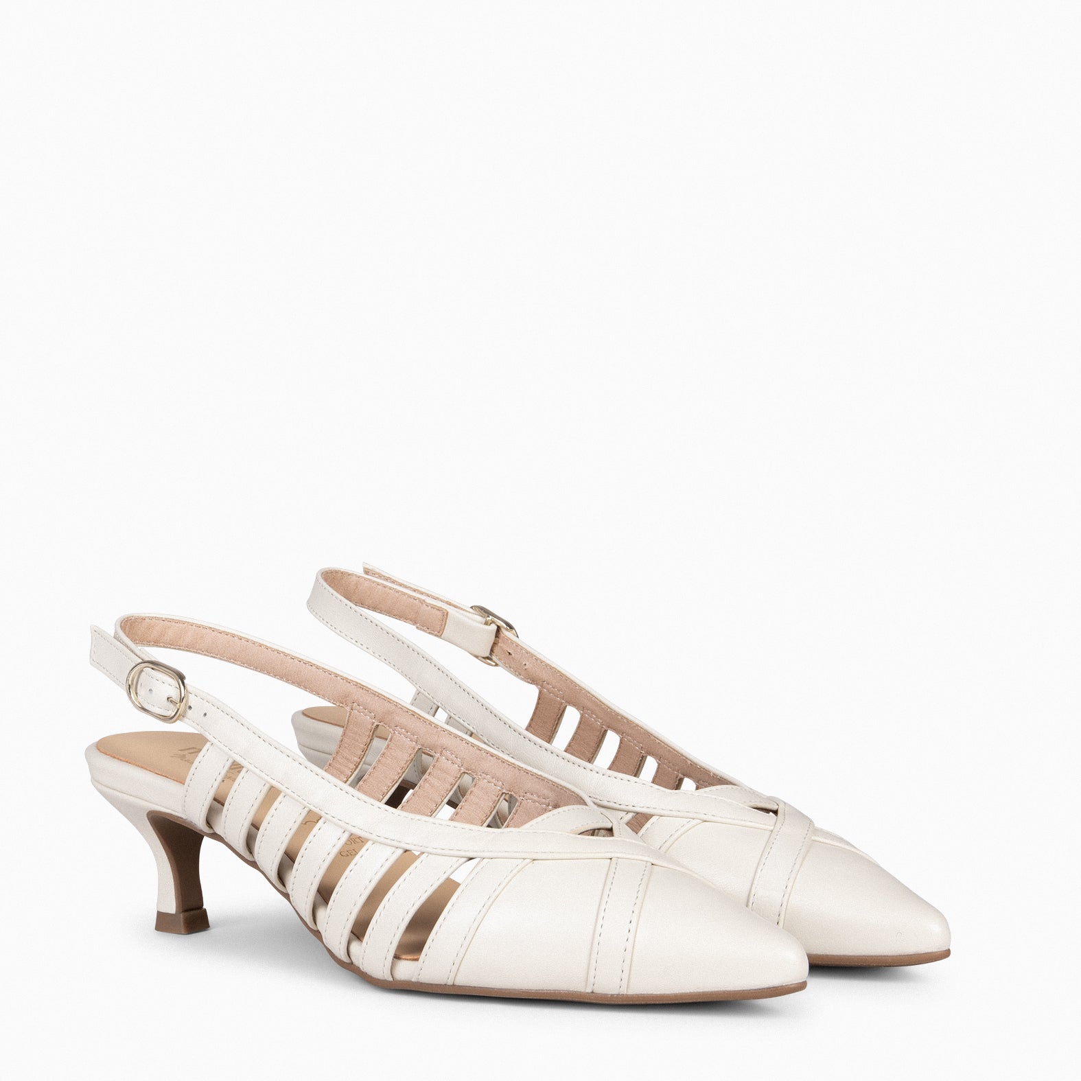 JADE – WHITE slingback kitten heels