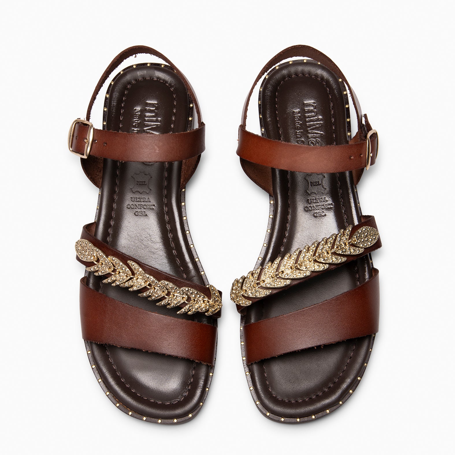 THEMIS - BROWN Flat leather sandals