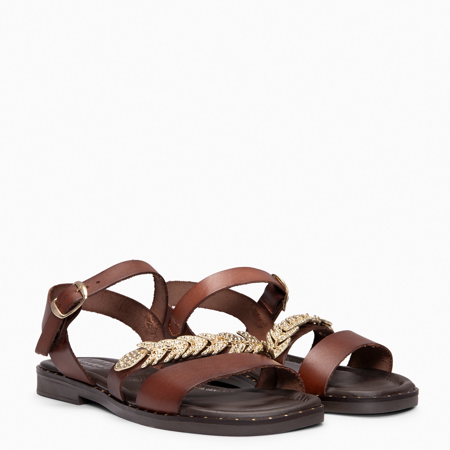 THEMIS - BROWN Flat leather sandals