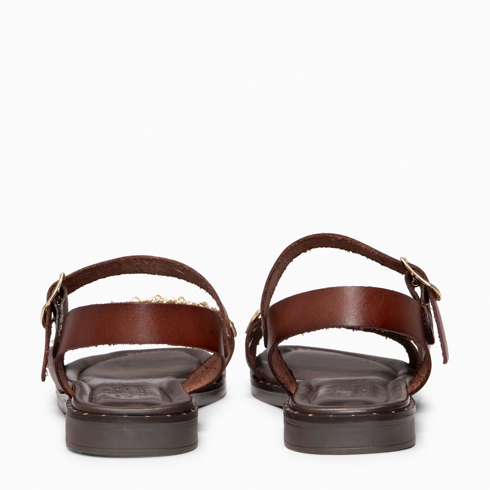 THEMIS - BROWN Flat leather sandals