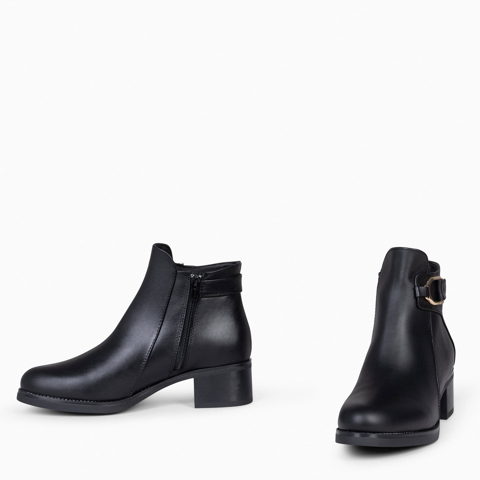 Black leather 2025 booties flat heel