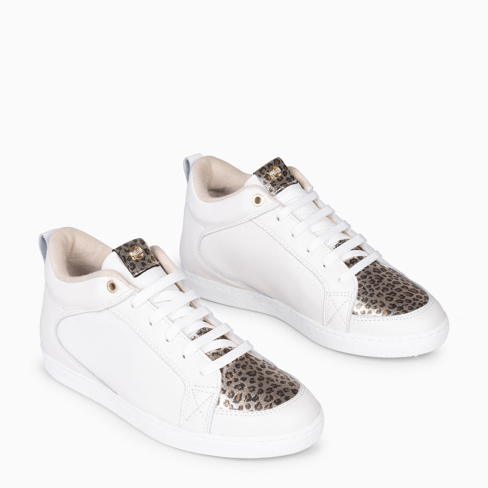 FRENCHY Baskets a talon compense interieur pour femme BLANC et LEOPA miMaO