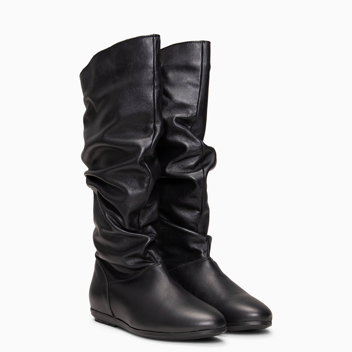 FIONA - Bottes plissées en cuir NOIR