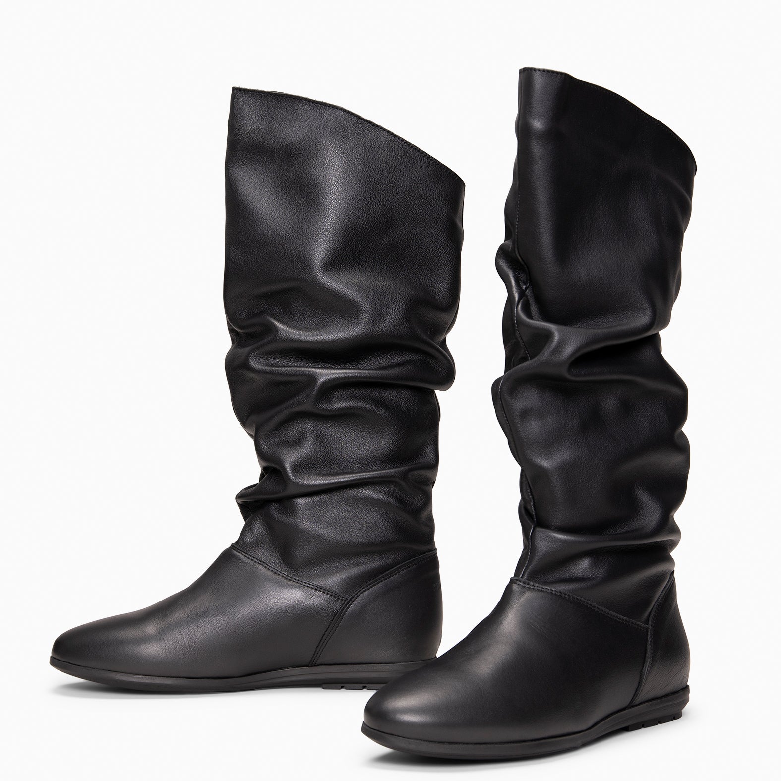 FIONA - Botas arrugadas de piel NEGRO