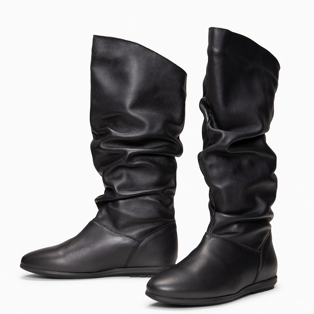 FIONA - Bottes plissées en cuir NOIR