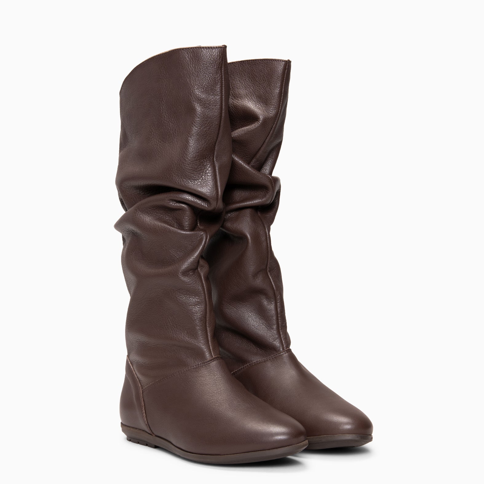 FIONA - Botas arrugadas de piel MARRON