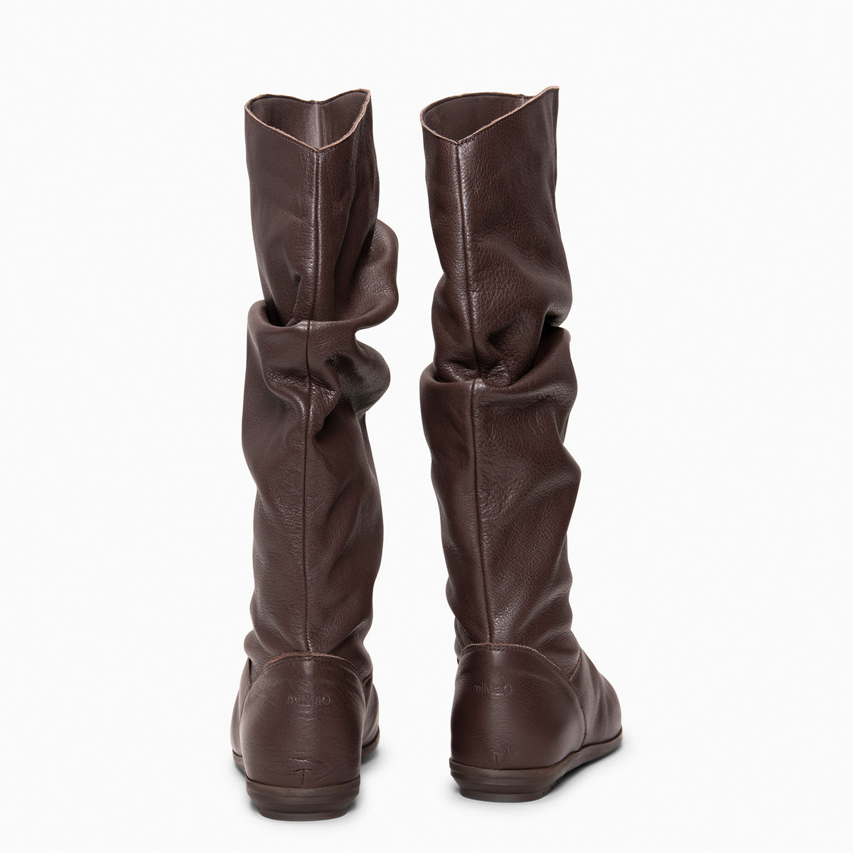 FIONA - Bottes plissées en cuir MARRON