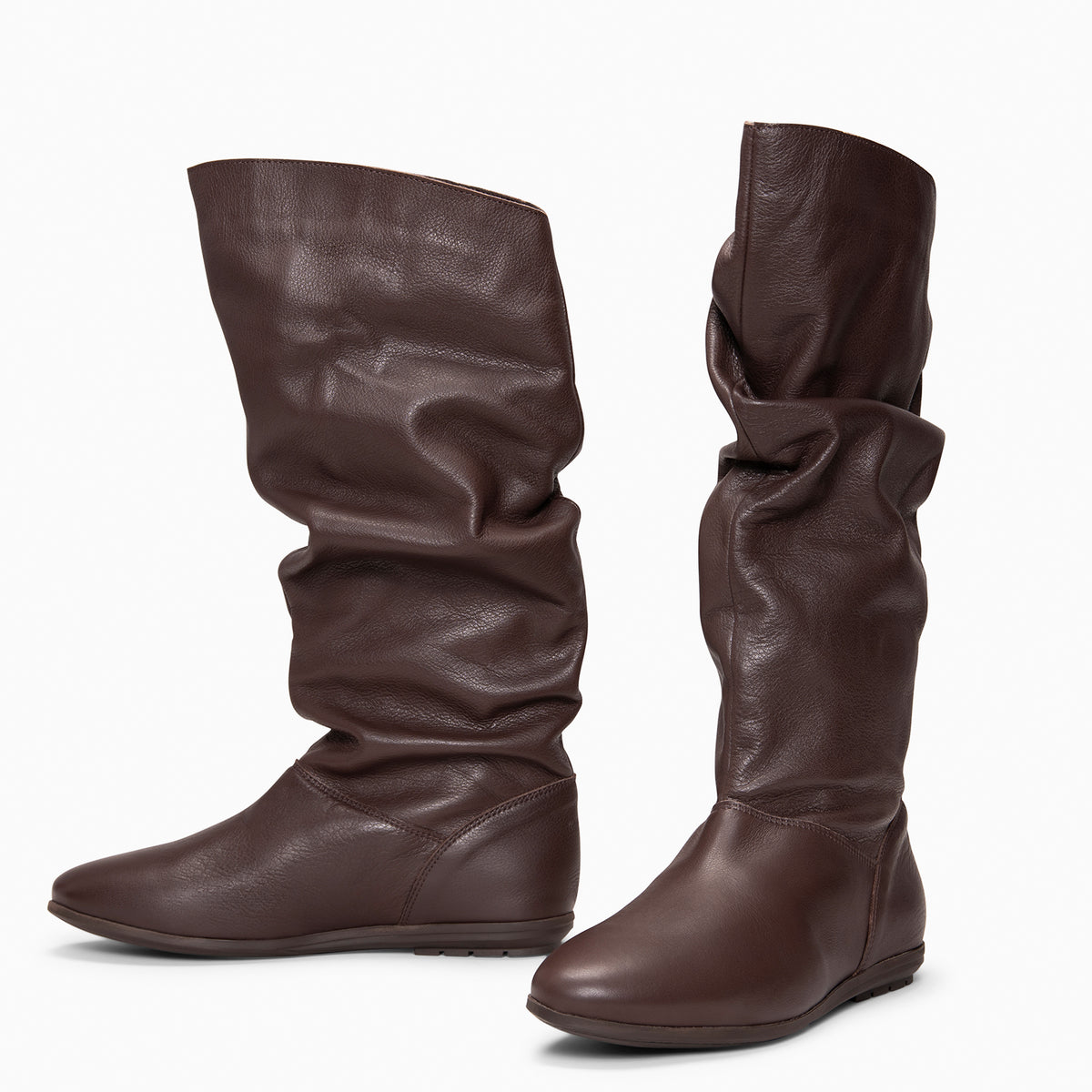 FIONA - Bottes plissées en cuir MARRON