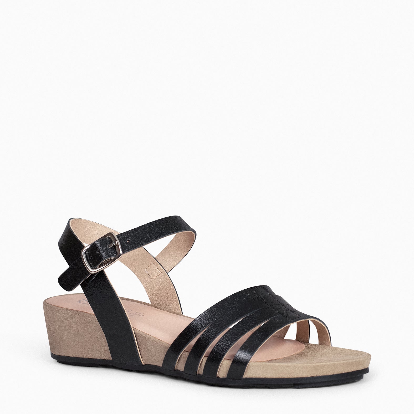MESINA – BLACK Wedge sandal with metallic straps 